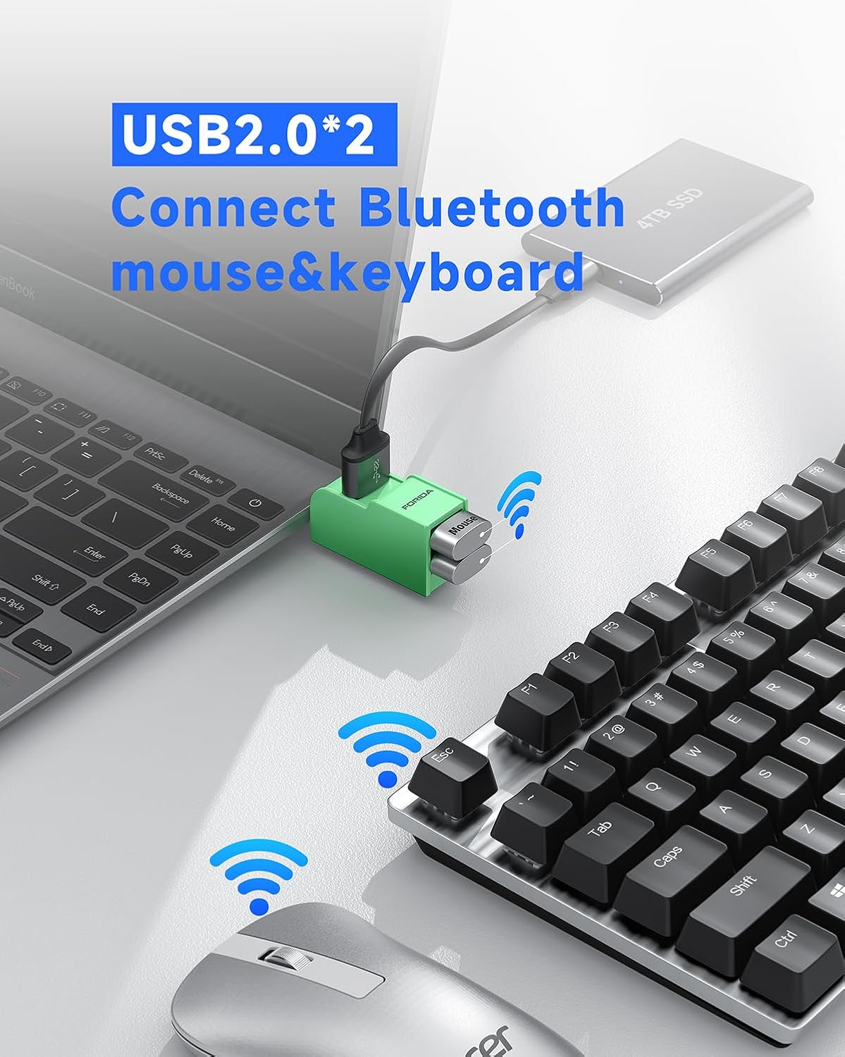 FORIDA 3 Ports USB 3.0 Adapter, USB Hub with 1 USB 3.0 and 2 USB 2.0 Ports, Portable USB Port Splitter for Keyboard, Mobile Hard Disk, U Disk, Camera, Mouse, etc (Green)