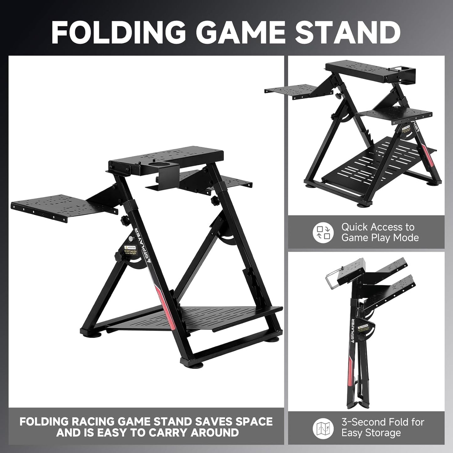 GTPLAYER Flight Racing Simulation Stand Foldable Gaming Stand Compatible with Logitech/Thrustmaster/PXN Gaming Devices Adjustable Stable Simulator Cockpit Stand, Electronic Device Not Included, Black