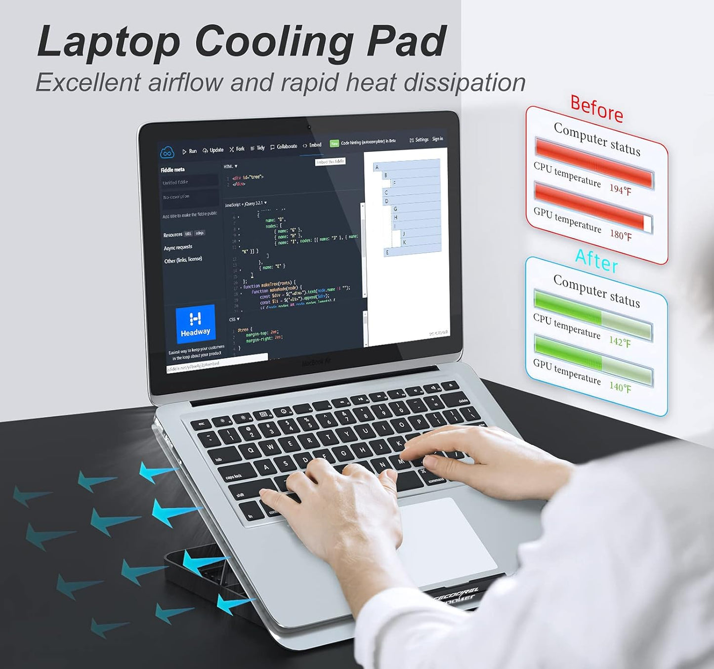 ICE COOREL Aluminum Laptop Cooling Pad, Laptop Cooler Stand with 7 Height Adjustable, Laptop Fan Cooling Pad for Laptop 12-15.6 Inch, Notebook Cooler Pad with Two USB Port (Silver)