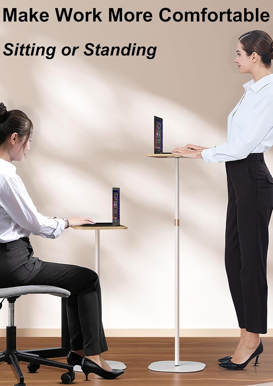 Mobile Standing Desk Height Adjustable Floor Laptop Stand, Computer Cart Workstation, Projector Stand, Teacher Podium for Home, Office, Classroom