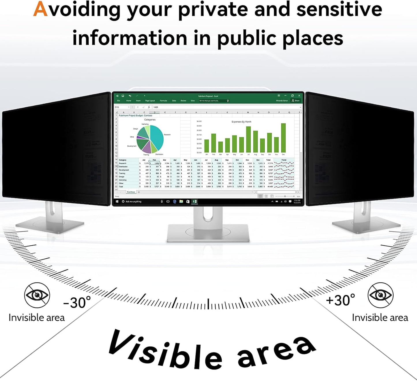 23.8 Inch Computer Privacy Screen Filter for 16:9 Aspect Ratio Widescreen Monitor - Anti Glare Blue Light Filter, Removable Computer Monitor Privacy Shield, Anti-Scratch Screen Protector Film 23.8 in