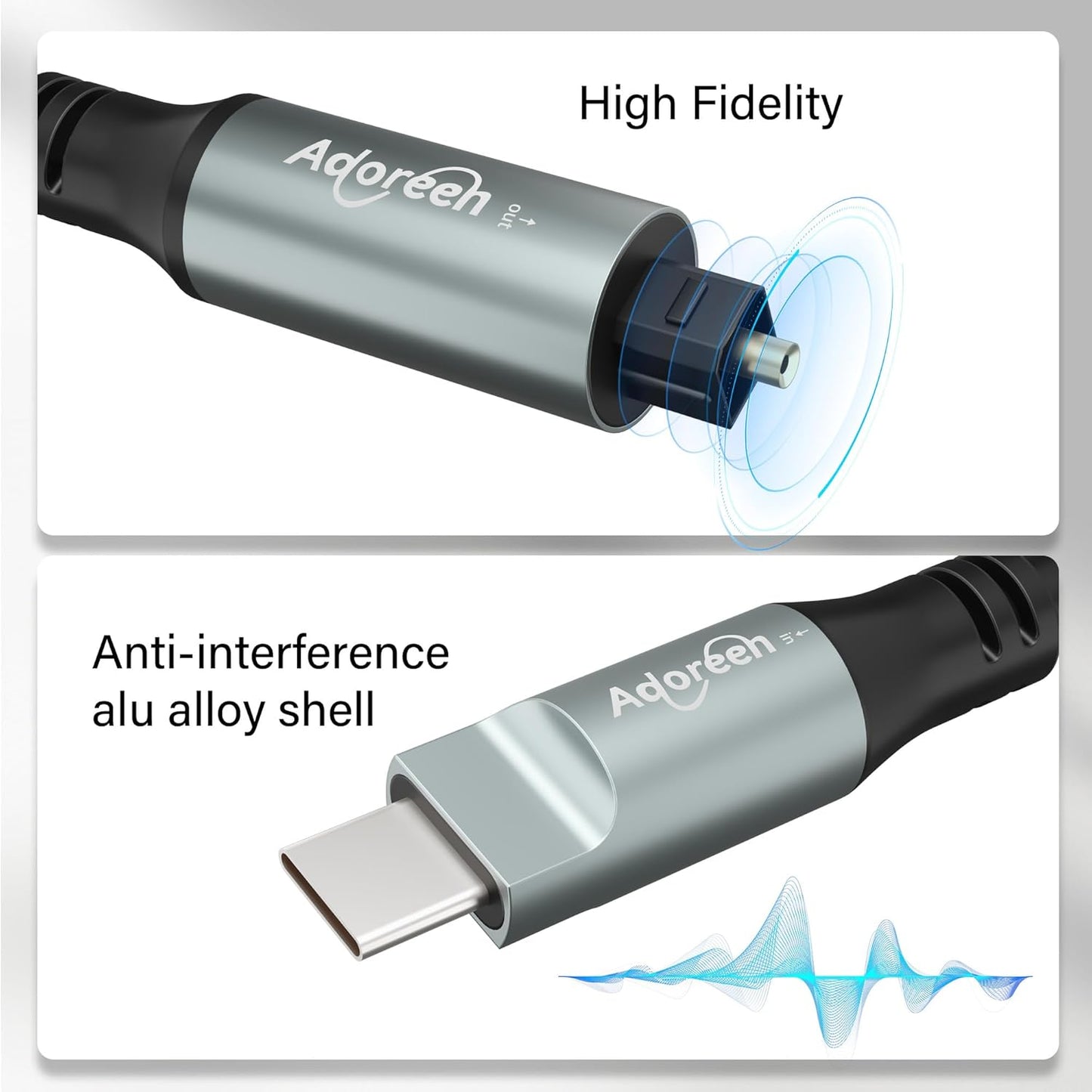 Adoreen Unidirectional USB C to Toslink Digital Optical Audio Cable 10 Ft, USB 2.0 Male to SPDIF Port Male Fiber Optic Adapter, Braided for TV/Soundbar, Sony PS5, Speaker-Not Toslink to USB