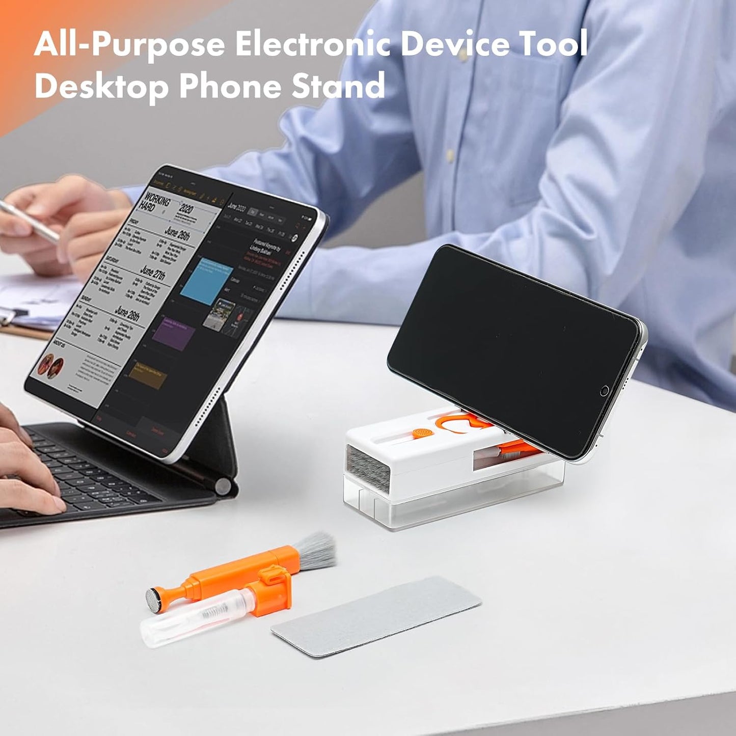 11-in-1 Keyboard Cleaning Kit, Laptop Cleaning Kit Keyboard Brush Cleaner Electronics Cleaner for Cell Phone/Earbuds/Camera Lens/Computer with Multifunctional Cleaning Tool (Orange)