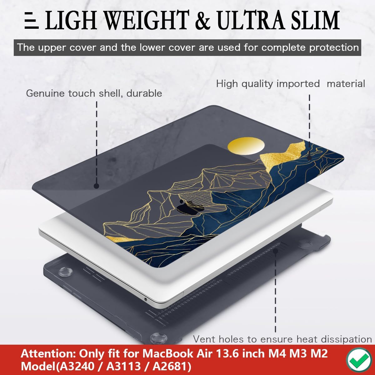 CISSOOK Compatible with MacBook Air 13.6 Inch Case A3240 A3113 A2681, Laptop Hard Shell Mountain Sunshine Cover with Keyboard Cover for MacBook Air 13 M2 M3 M4 Release 2022 2024 2025