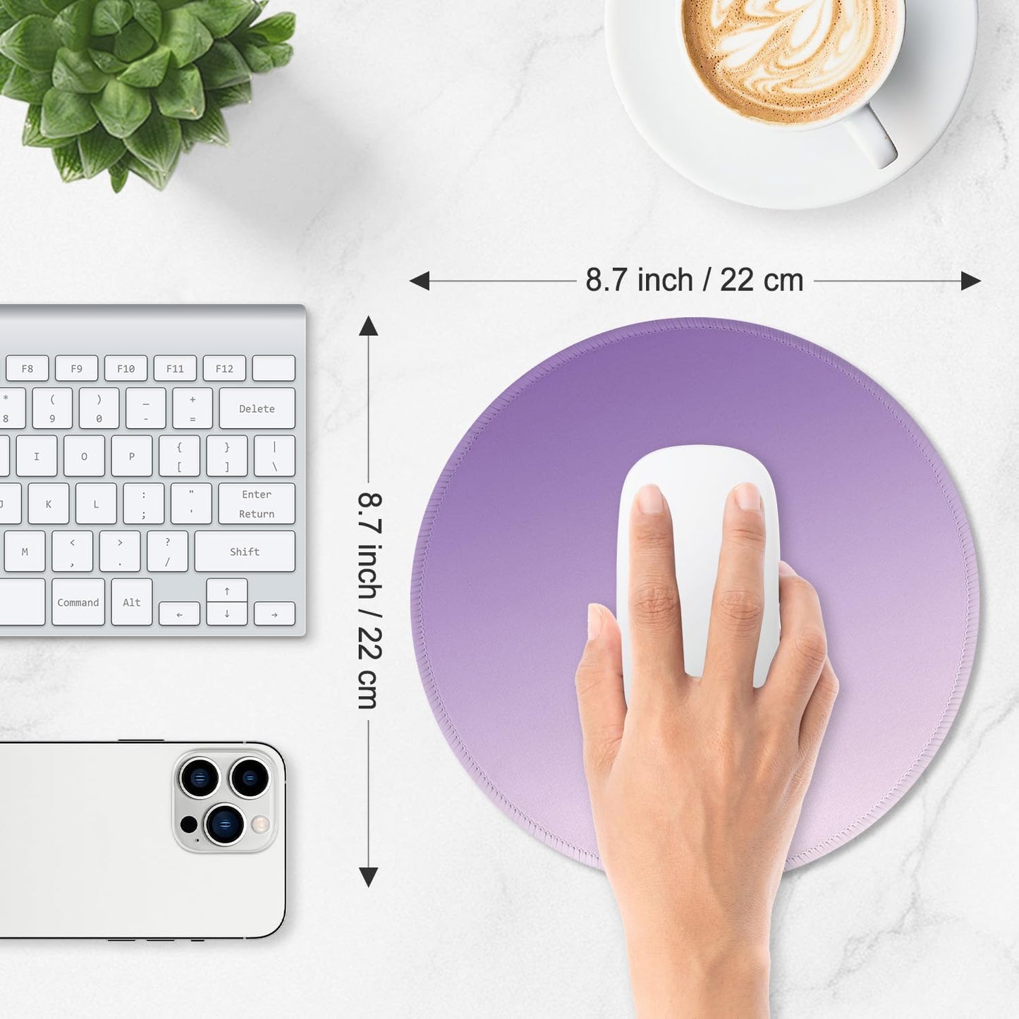 ITNRSIIET Mouse Pad Non-Slip Rubber Base Smooth Surface Stitched Edges Waterproof Durable Compatible with All Mice for Office & Gaming, Desk Accessory, Diameter 8.7 inch, Lavender Gradient