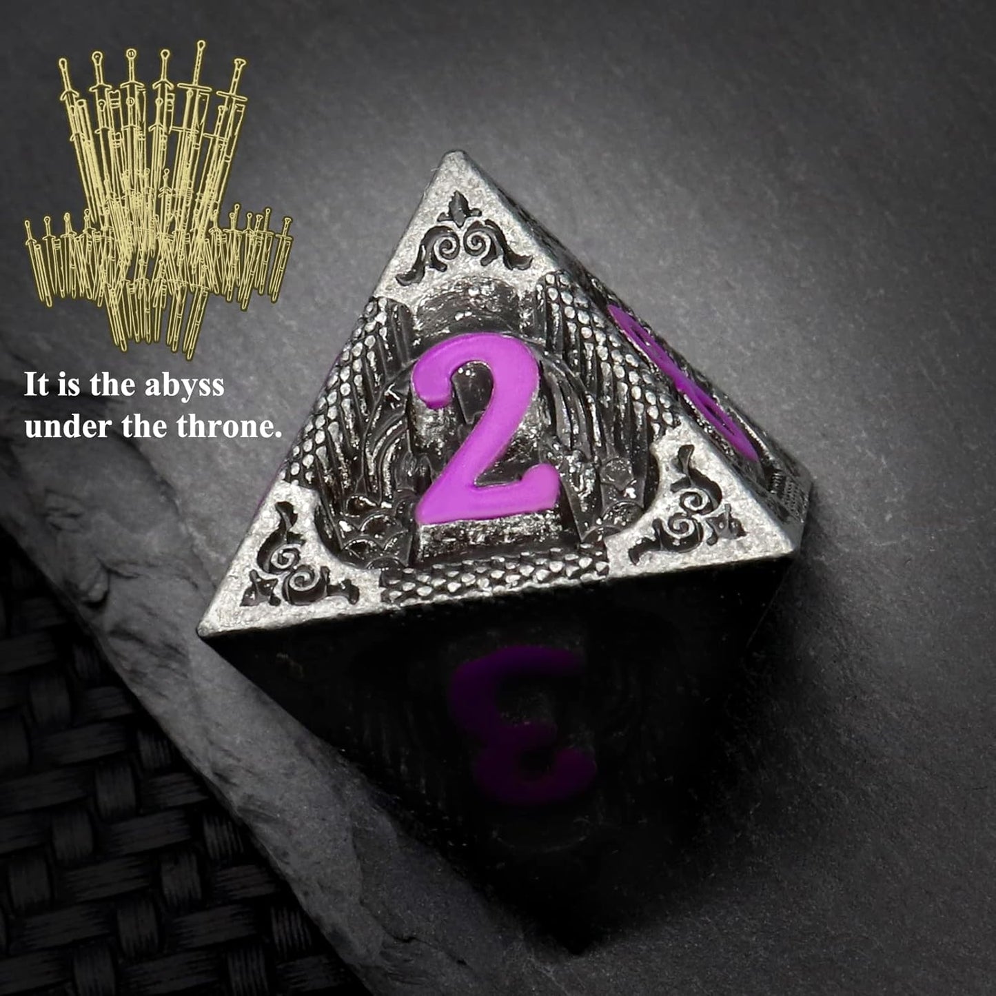 Haxtec Metal DND Dice Set Black Purple Dragon Pattern D&D Dice Set with Leather Dice Bag Metal Polyhedral Dice Compatible with Dungeons and Dragons TTRPG Gifts