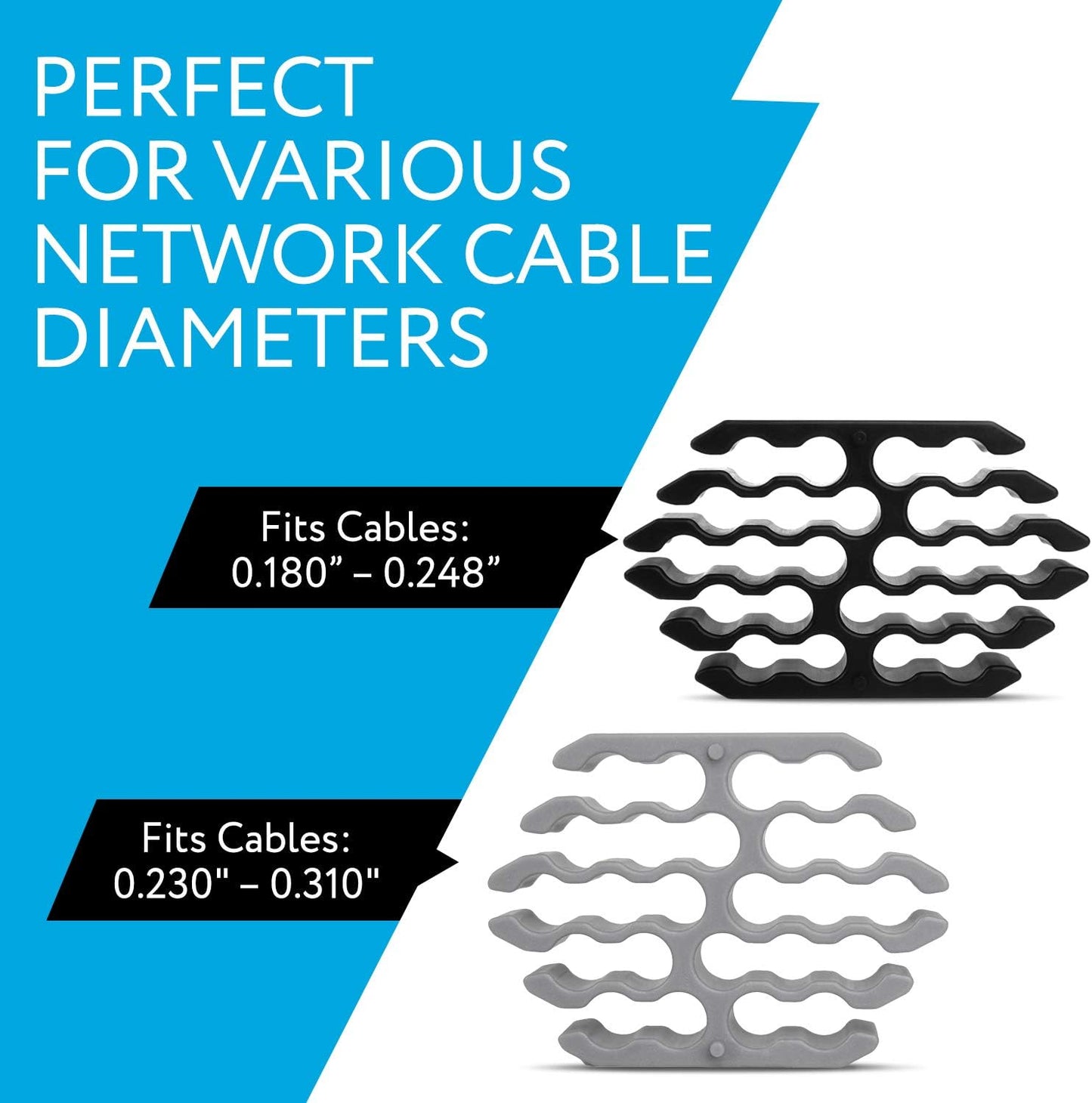 IMPRESA Cable Comb Organizer Kit - Includes 6 Straps & 6 Inserts - Cable Management Tool for Cat6a & Ethernet Wires - Neat Wire Organizer for Home or Network Setup
