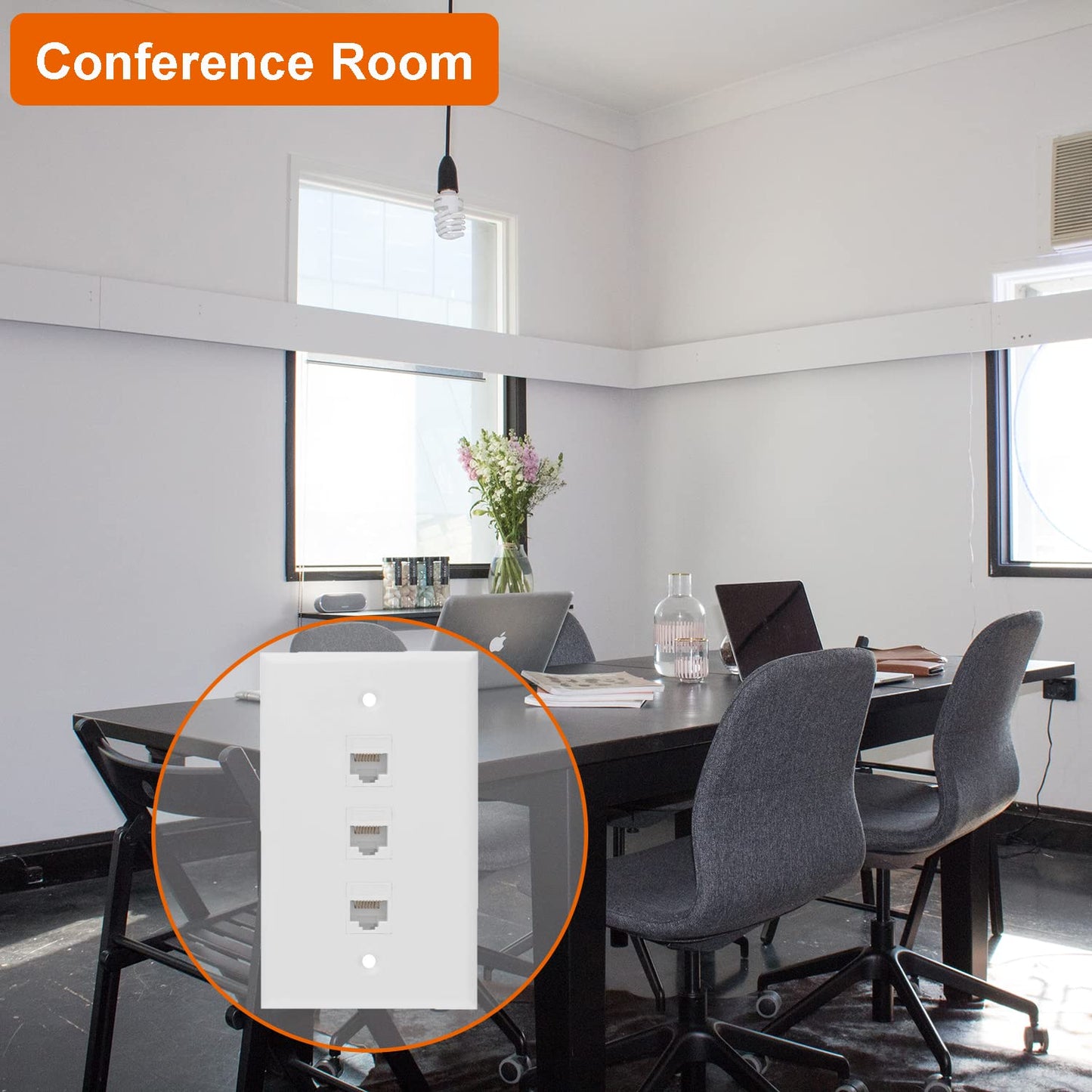 Ethernet Wall Plate, 3 Port Cat6 Female to Female Wall Jack Network RJ45 Keystone wall Outlet