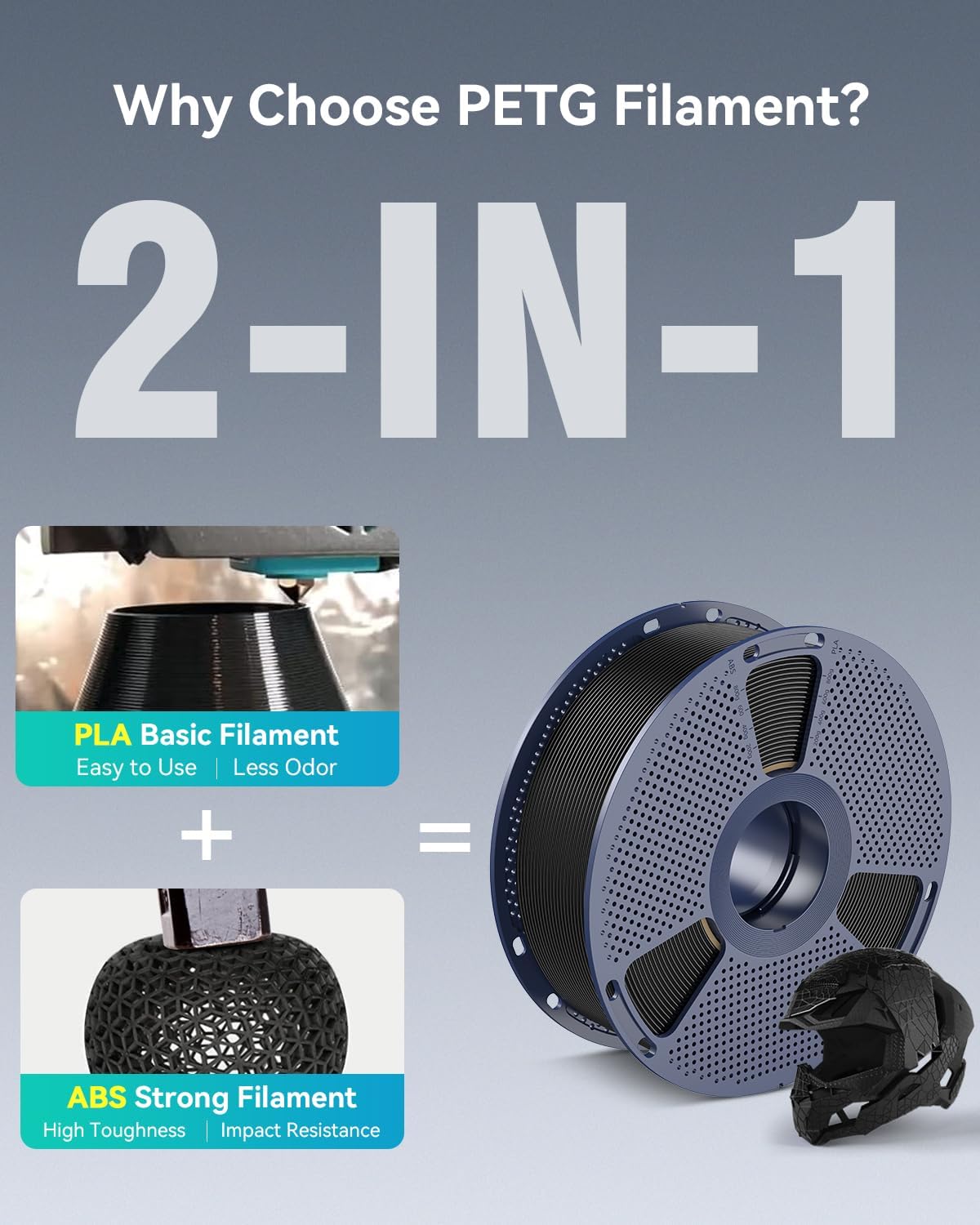 SUNLU Large Spool 5KG PETG Filament, 3D Printer Filament PETG 1.75mm, Less Stringing Good Layer Adhesion High Toughness, Big Roll Filament, 5kg Spool(11 lbs), Grey