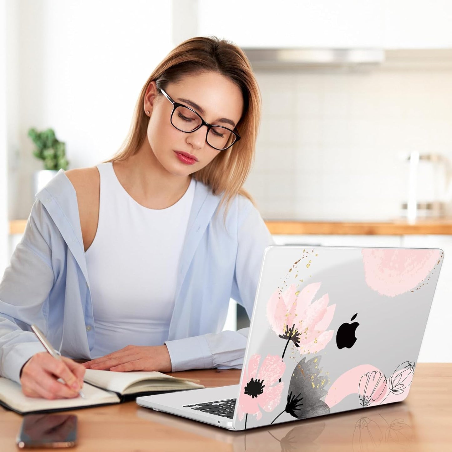 Teryeefi Compatible with MacBook Air 13 inch Case 2025 2024 2023 2022 M4 A3240/M3 M2 A3113/A2681,Hard Shell Case for MacBook Air 13.6 inch + Keyboard Cover + Type C Adapter, Abstract Pink Flowers-098