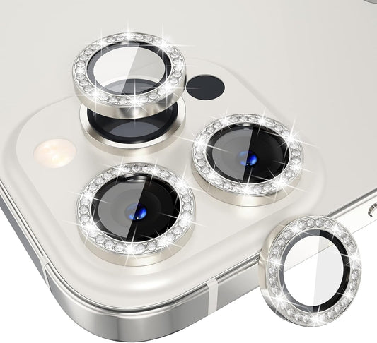 Choiche [3+1 for iPhone 13 Pro/iPhone 13 Pro Max Camera Lens Protector Bling, 9H Tempered Glass Camera Cover Screen Protector Metal Ring Decoration Accessories (Diamond-Silver)