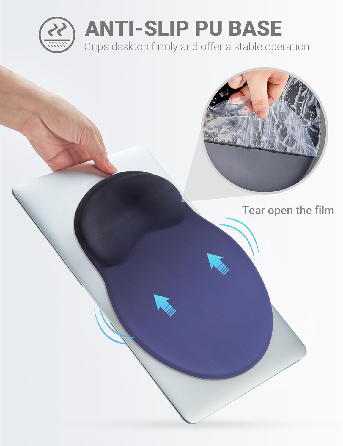 Ergonomic Mouse Pad Wrist Support, Comfortable Mouse Pad Wrist Rest, Relieve Wrist Pain Gel Mouse pad, Non-Slip Rubber Base Mousepad for Laptop, Computer(Gradient Klein Blue)