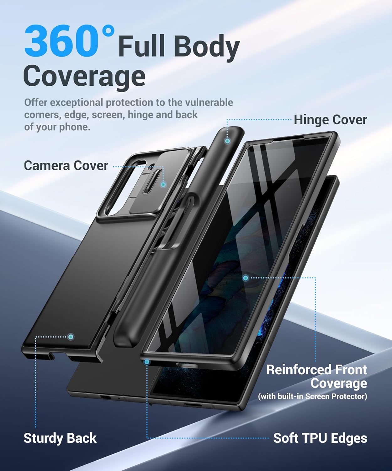 BERFY for Z Fold 7 Case with Privacy Screen Protector, [Anti Spy] Military Grade Hidden Kickstand & Slide Camera Cover, Full Body Shockproof Slim Hard Phone Case for Samsung Galaxy Z Fold 7, Black