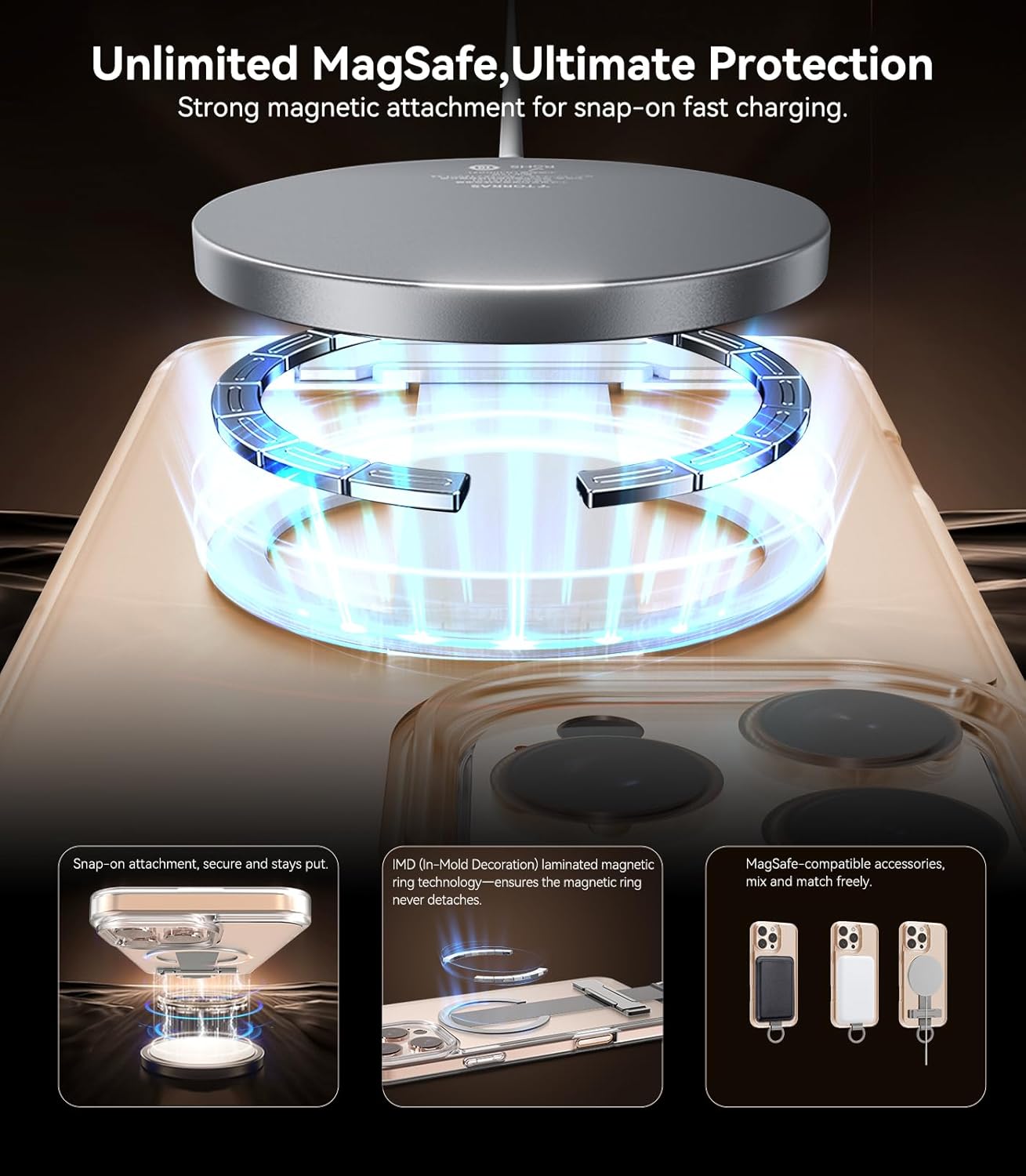 for iPhone 16 Pro Max Case 4-in-1 - Magnetic Clear Cover Adjustable Wrist Strap, Foldable Stand & Crossbody Lanyard, Anti-Yellowing Protective Case (for iPhone 16 Pro Max)