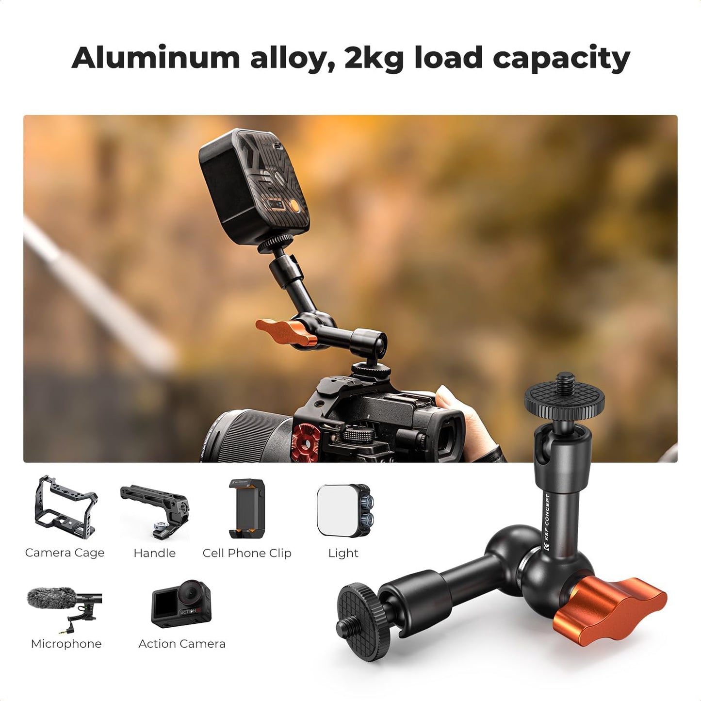 K&F Concept 6" Magic Arm Clamp Kit with 1/4" & 3/8" Thread Screw, Articulating Friction Arm with Camera Clamp Mount for Monitor, LED Light, Webcam, Action Camera