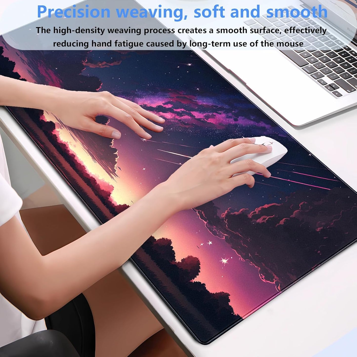 Anime Aesthetic Purple Galaxy Cloud Mouse Pad XXL Extended Gaming Desk Mat 31.5x15.7 Inch for Laptop, Keyboard & Mouse, Office Computer Desk Decor