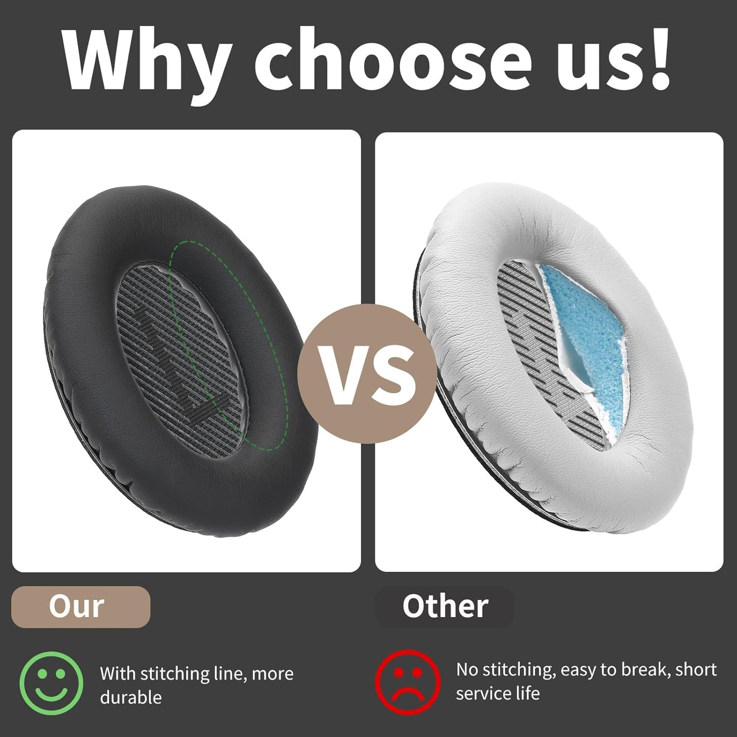 Damex Ear Cushions for Bose qc35 ii Replacement Ear Pads, Compatible with Bose QuietComfort 35 Replacement earpads, Increased Stitching,no Breakage, Protein Leather, Softly. (Black)