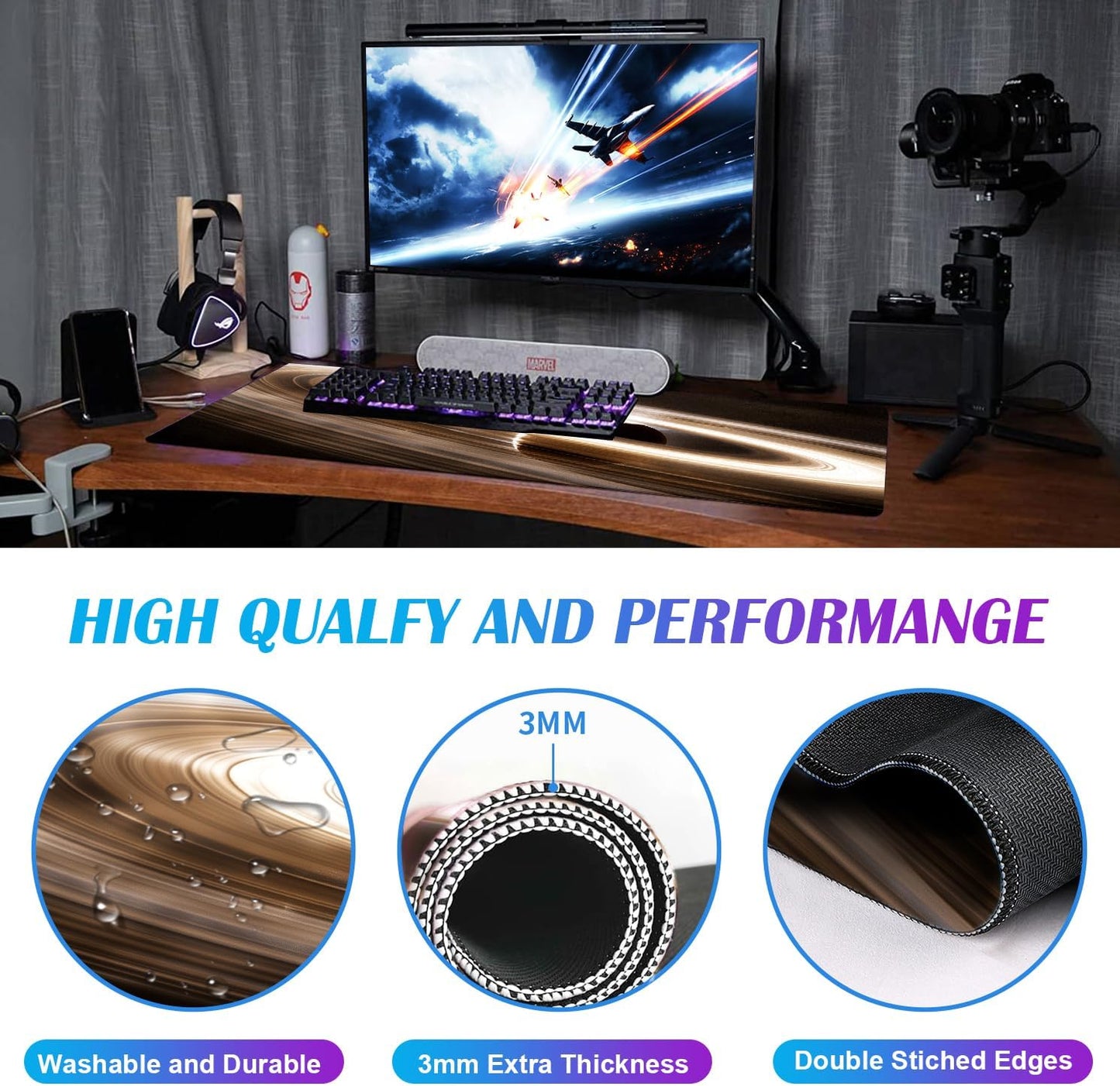 Extra Large Space Earth Table Mat, Dirt Resistant Creative Milky Way Table Mat, Computer Keyboard Mat, Minimalist Home Mouse Mat, 35.4 x 15.7 x 0.12 Inch Waterproof Mouse Mat