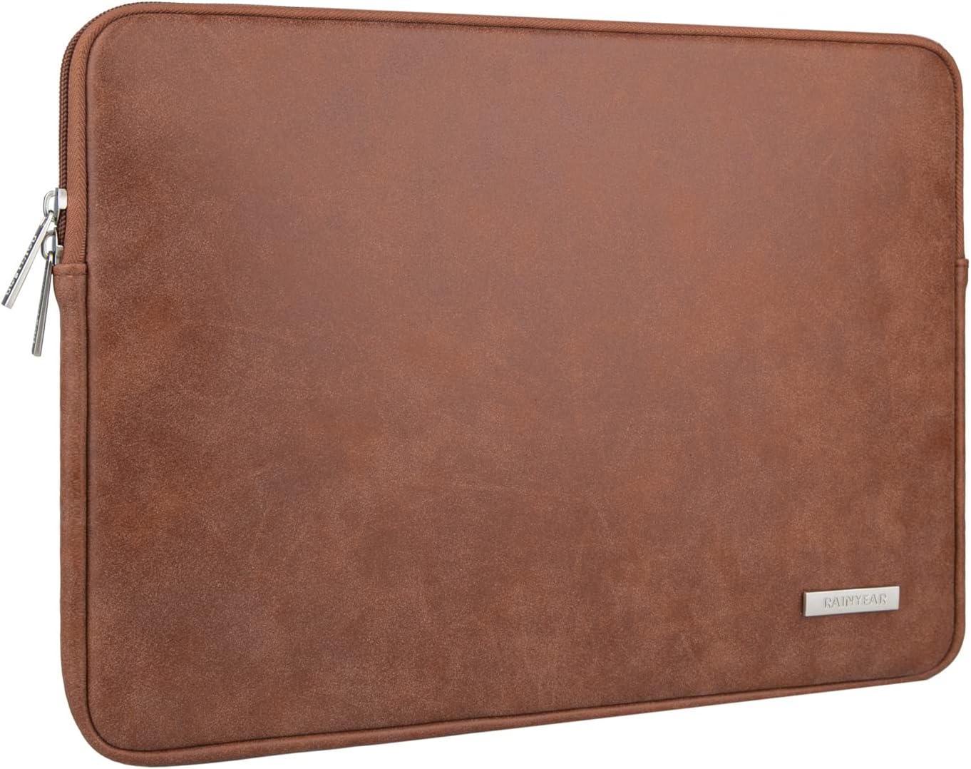 RAINYEAR 16 Inch Laptop Sleeve PU Suede Leather Case Protective Padded Zipper Cover Water Resistant Carrying Bag Compatible with 16" MacBook Pro/Max A2780 A2991 A3403 A3186 A2141 A2485 (Brown)
