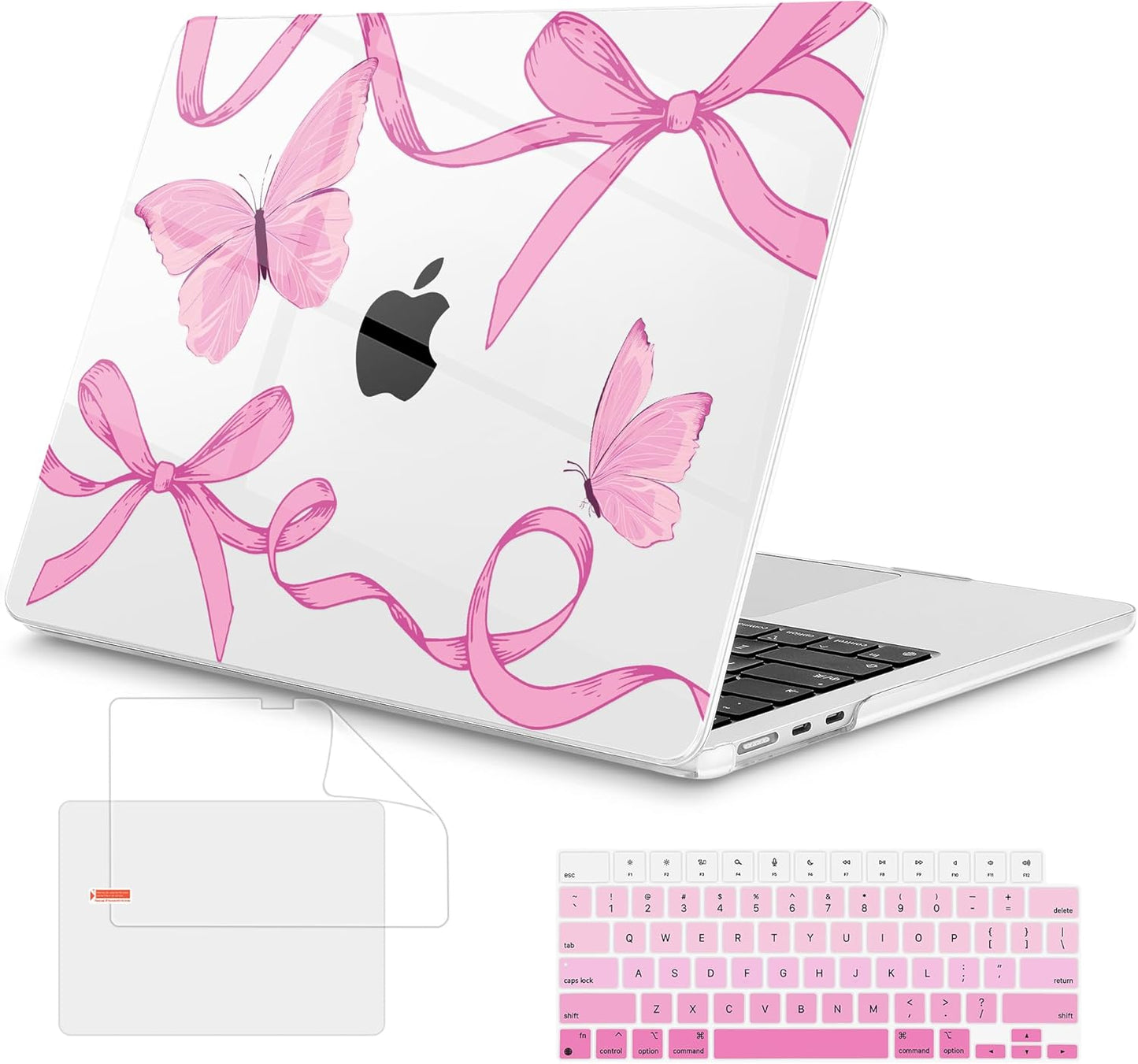 Mektron Compatible with M4 MacBook Air 15 inch Case 2025 A3241 2024 2023 M3 A3114 A2941 M2 Liquid Retina Display Touch ID, Plastic Hard Case & Keyboard Skin & Screen Protector - Pink Bows C245