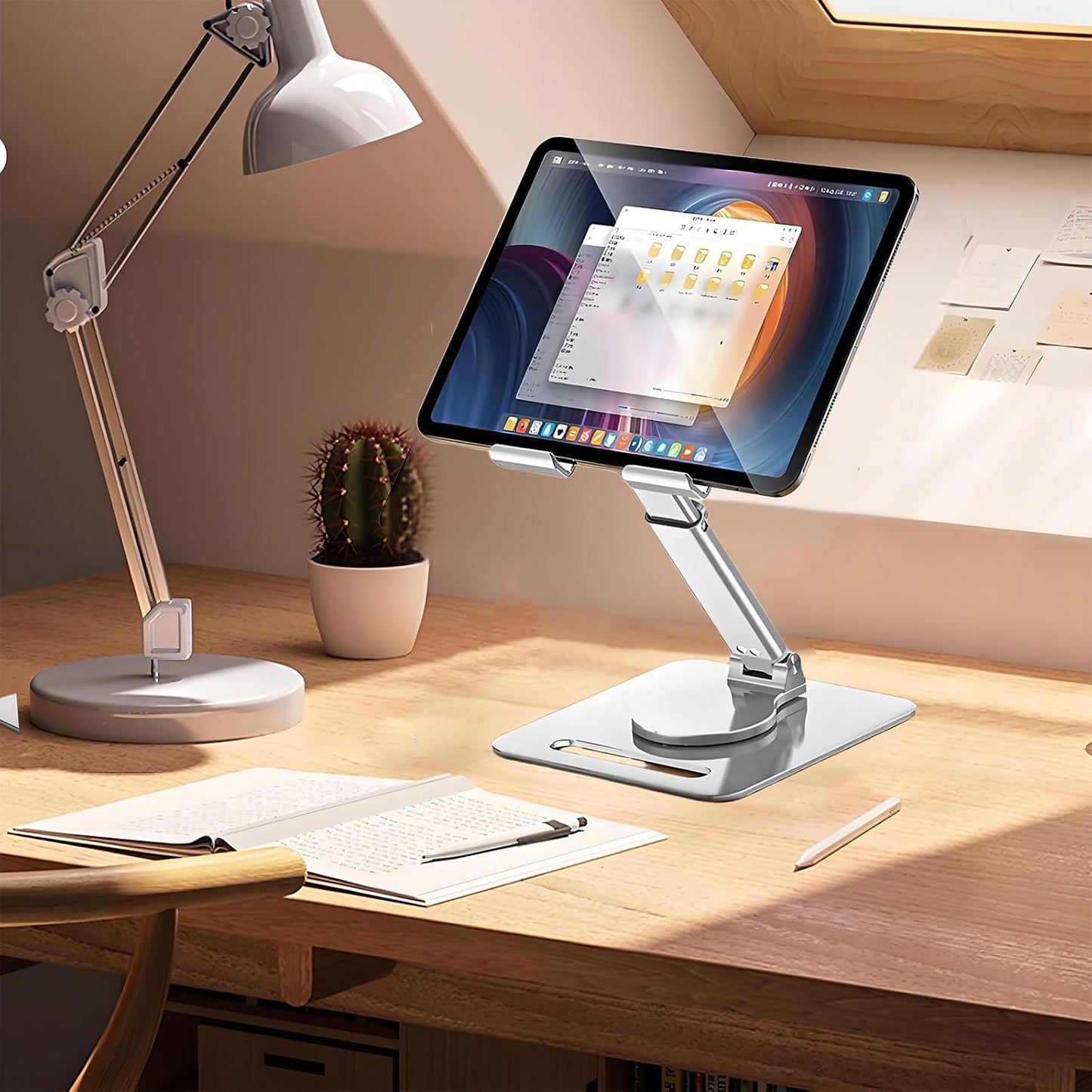 360° Rotating Tablet Stand - Adjustable iPad Tablet Holder for Desk, Foldable iPad Swivel Stand for Home & Office (Muted Gray)