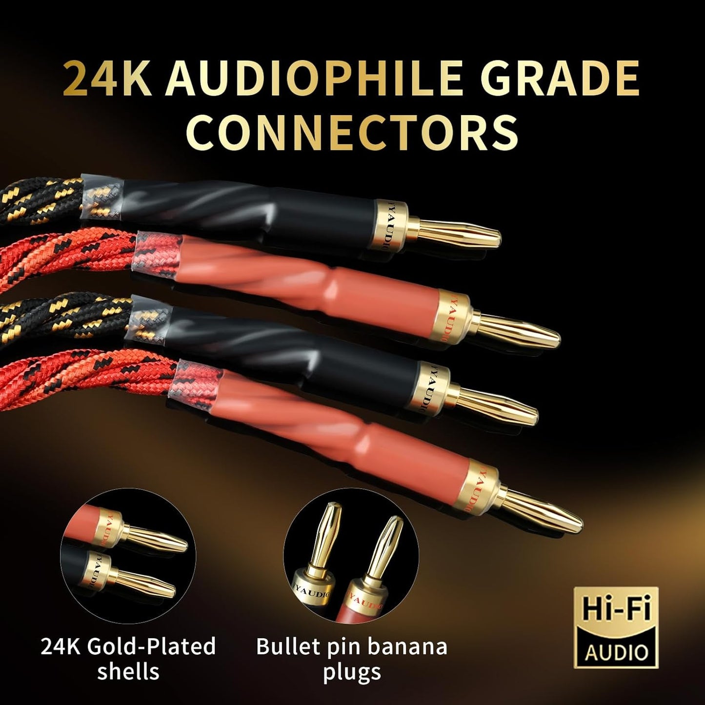 10 AWG Audiophile HiFi Speaker Audio Cable–4N OFC Core,24K Gold-Plated Banana Plugs with Nylon Braid,Compatible with Amplifier,Speakers,AV Receiver & Home Theater(6.56ft/2m) 2-Pack