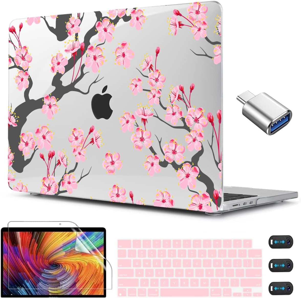 CISSOOK Compatible with MacBook Air 13.6 Inch Case A2681 A3113 A3240 2022-2025 Release, Hard Shell Case with Keyboard Cover for MacBook Air 13.6 M2 M3 M4 - Cherry Blossoms