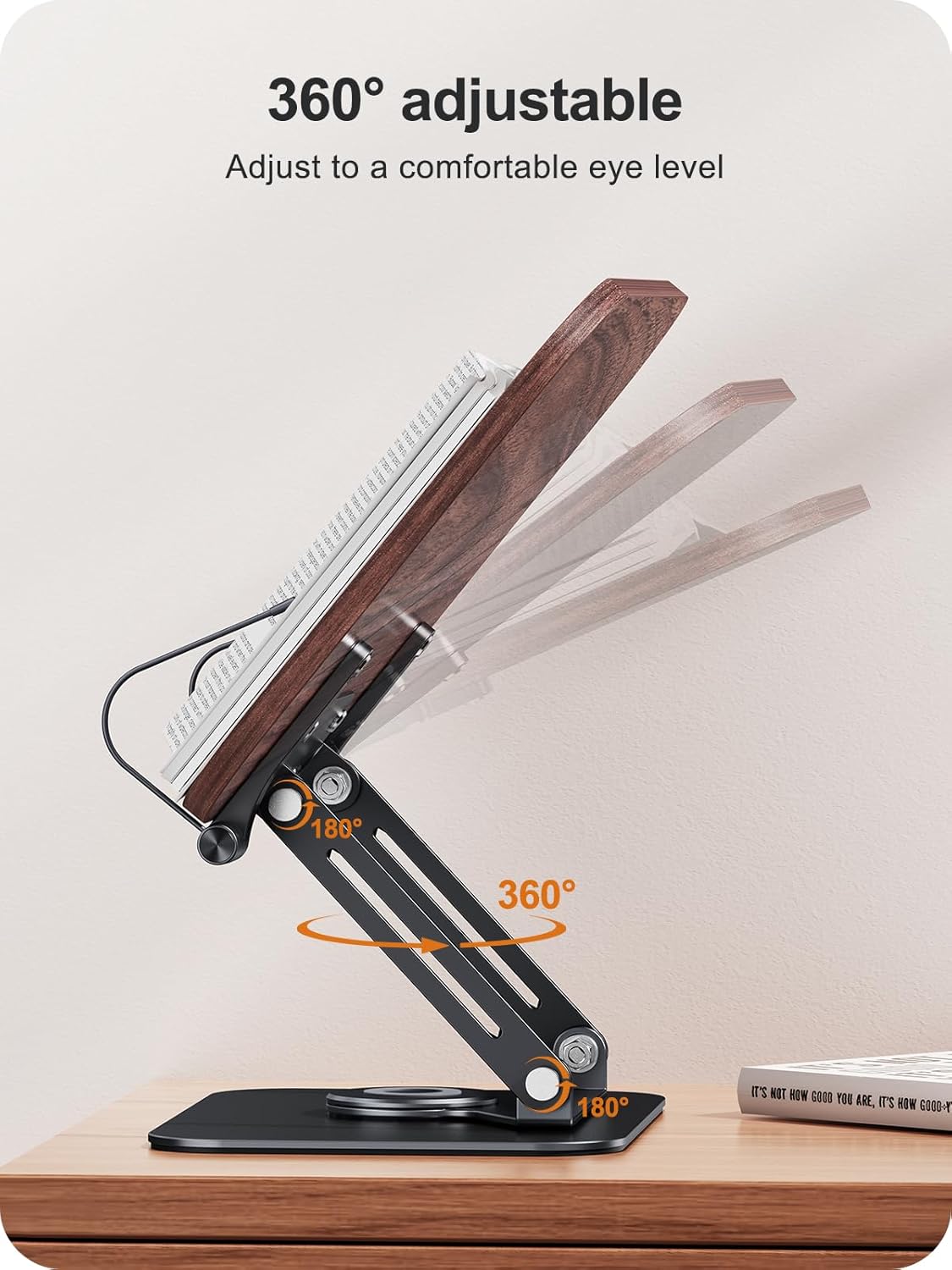 Book Stand for Reading, 360° Adjustable Book Holder, Foldable Book Holder Stand, Cookbook Stand, Textbook Stand, Bible Stand, Music Scores Stand, Laptop Stand, Tablet Stand