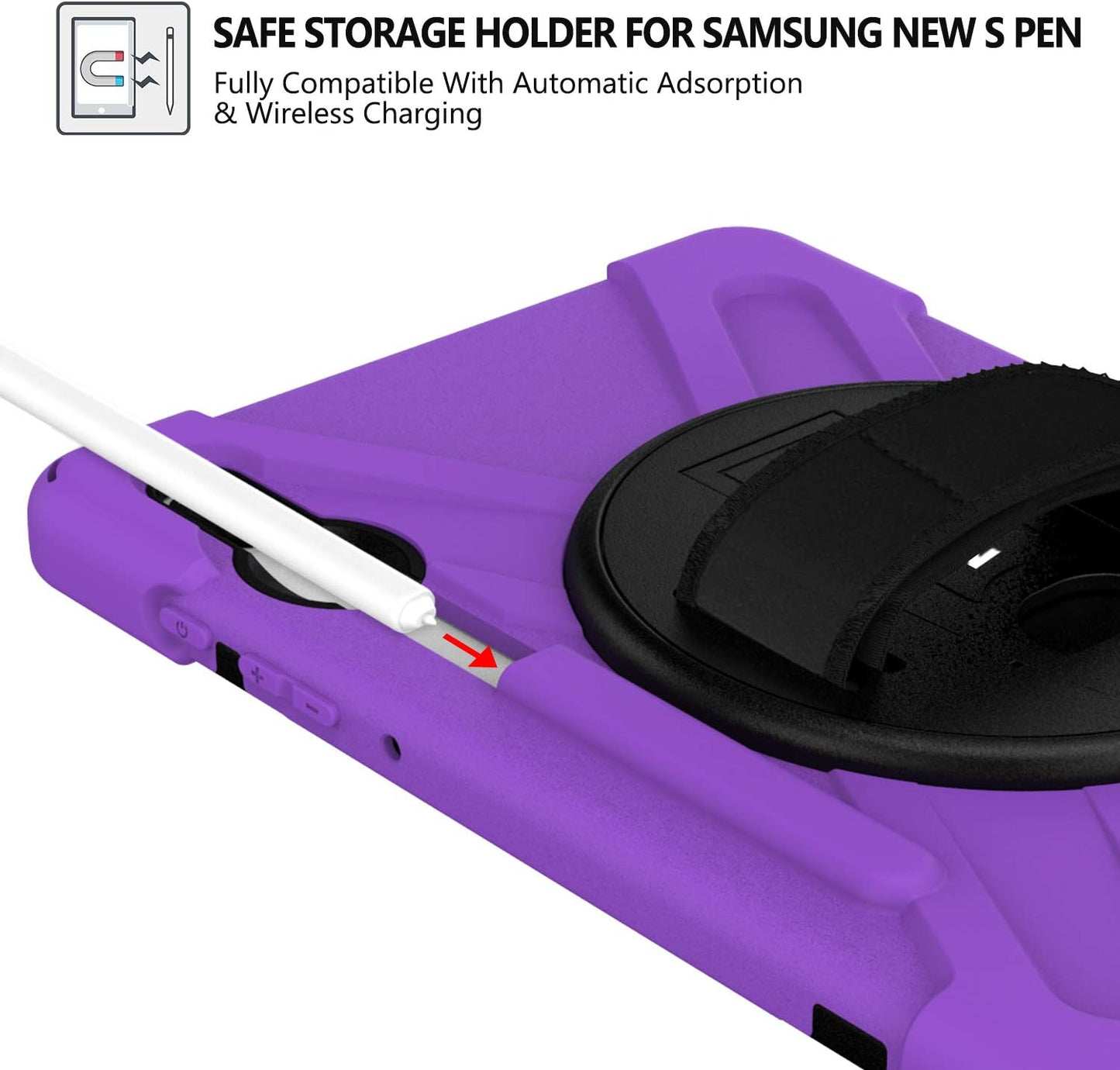 BRAECN Case for Galaxy Tab S6 10.5 2019,Hybrid Heavy Duty Shockproof Case with [Pen Holder][Handle Grip Strap][Rotating Stand][Shoulder Strap]for Galaxy Tab S6 10.5 inch SM-T860/T865/T867 2019-Purple