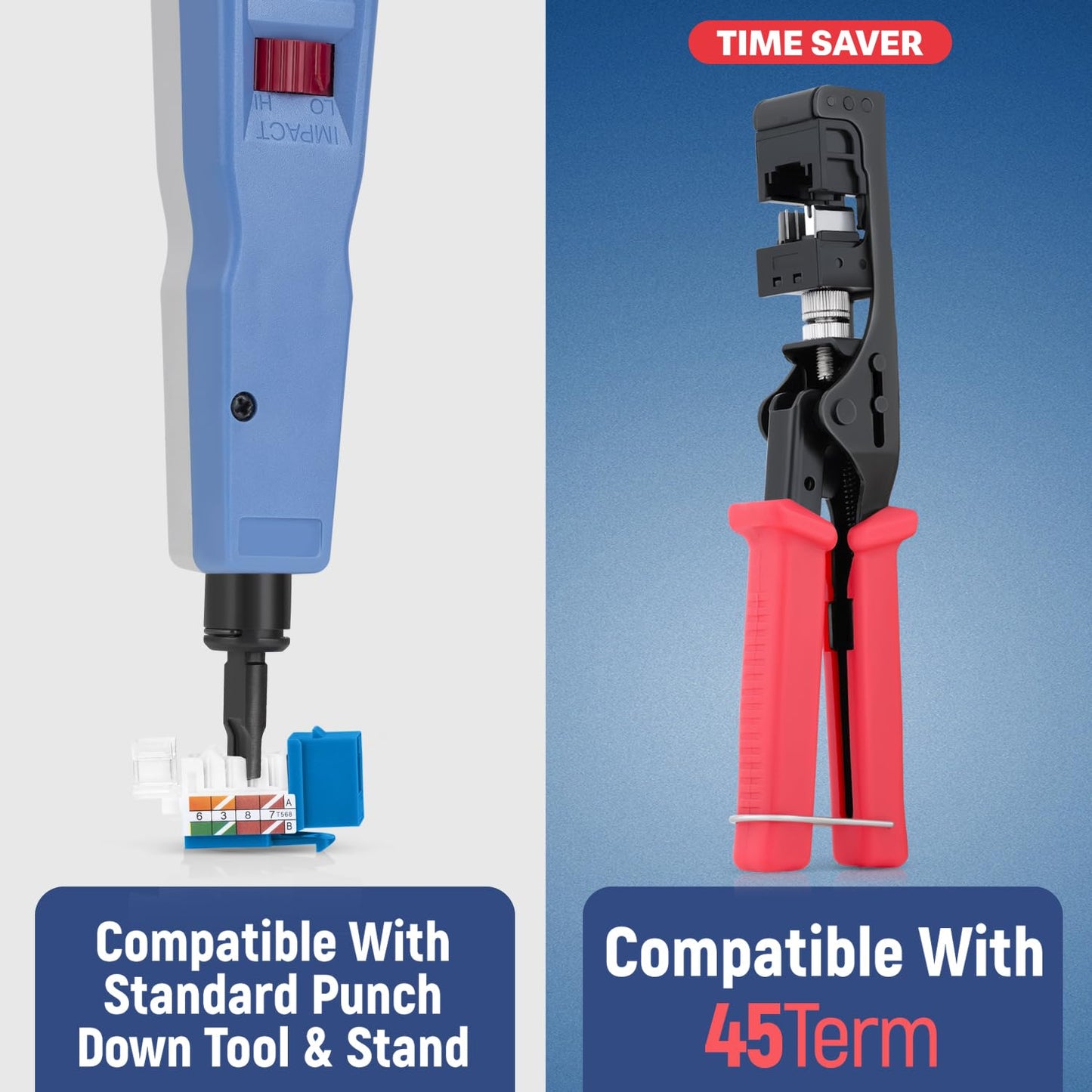 Everest 45° Angled RJ45 Cat5e Keystone Jacks 10-Pack in Blue - Slim Profile Female RJ45 Connectors - Cat 5e Keystone Jack - Compatible with 45° Angled Speed Termination Tool - 45Term (B0BL3GS7ZY)