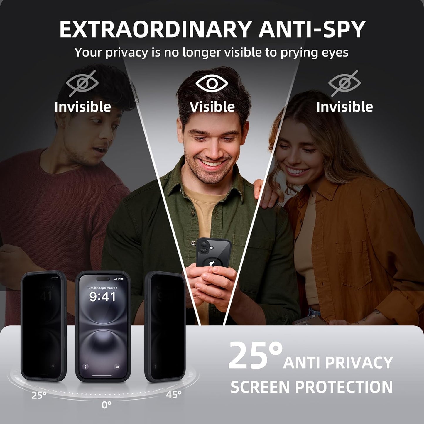 BERFY Magnetic for iPhone 16 Case, Compatible with MagSafe, Built-in Privacy Screen Protector and Upgraded Camera Protection, Anti-Spy Full Body Shockproof Phone Case for 16 6.1", Black