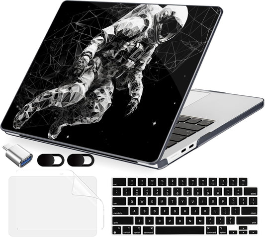 Compatible with MacBook Air 13.6 inch Case, M4 A3240/M3 A3113/M2 A2681 (Released 2025 to 2022), Hard Shell, Keyboard Cover, Screen Protector, Webcam Cover & Type-C Adapter, Astronaut