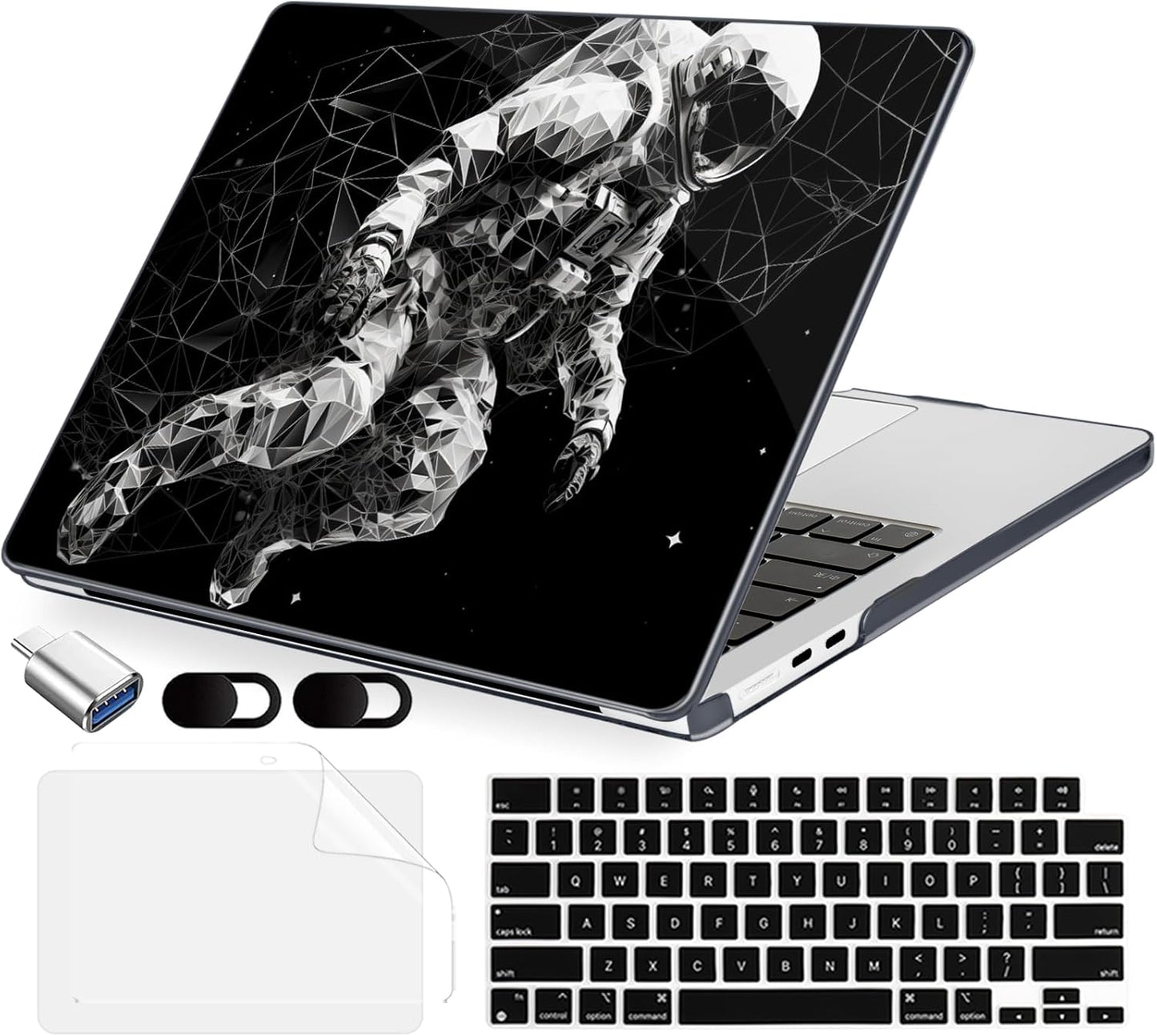 Compatible with MacBook Air 15 inch Case, M4 A3241/M3 A3114/M2 A2941 (Released 2025 to 2023), Hard Shell, Keyboard Cover, Screen Protector, Webcam Cover & Type-C Adapter, Astronaut