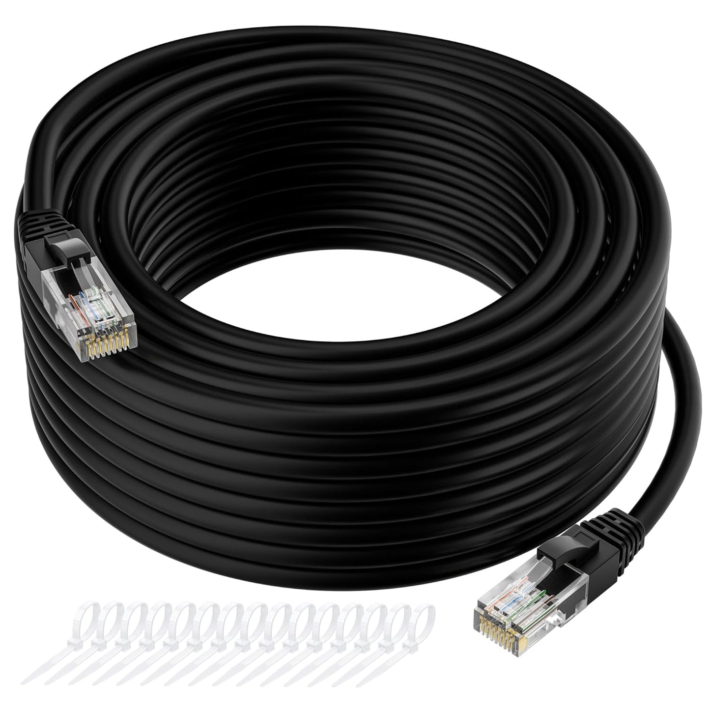 Cat5e Ethernet Cable 300 FT, Long Cat 5e Internet Cable, Black Snagless Patch Cord, Flexible, Network, LAN, PoE, Standard RJ45 Connector for PC, Server, Router, Modem, TV, PS5 - with 15 Cable Ties
