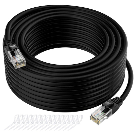 Cat5e Ethernet Cable 35 FT, Long Cat 5e Internet Cable, Black Snagless Patch Cord, Flexible, Network, LAN, PoE, Standard RJ45 Connector for PC, Server, Router, Modem, TV, PS5 - with 15 Cable Ties