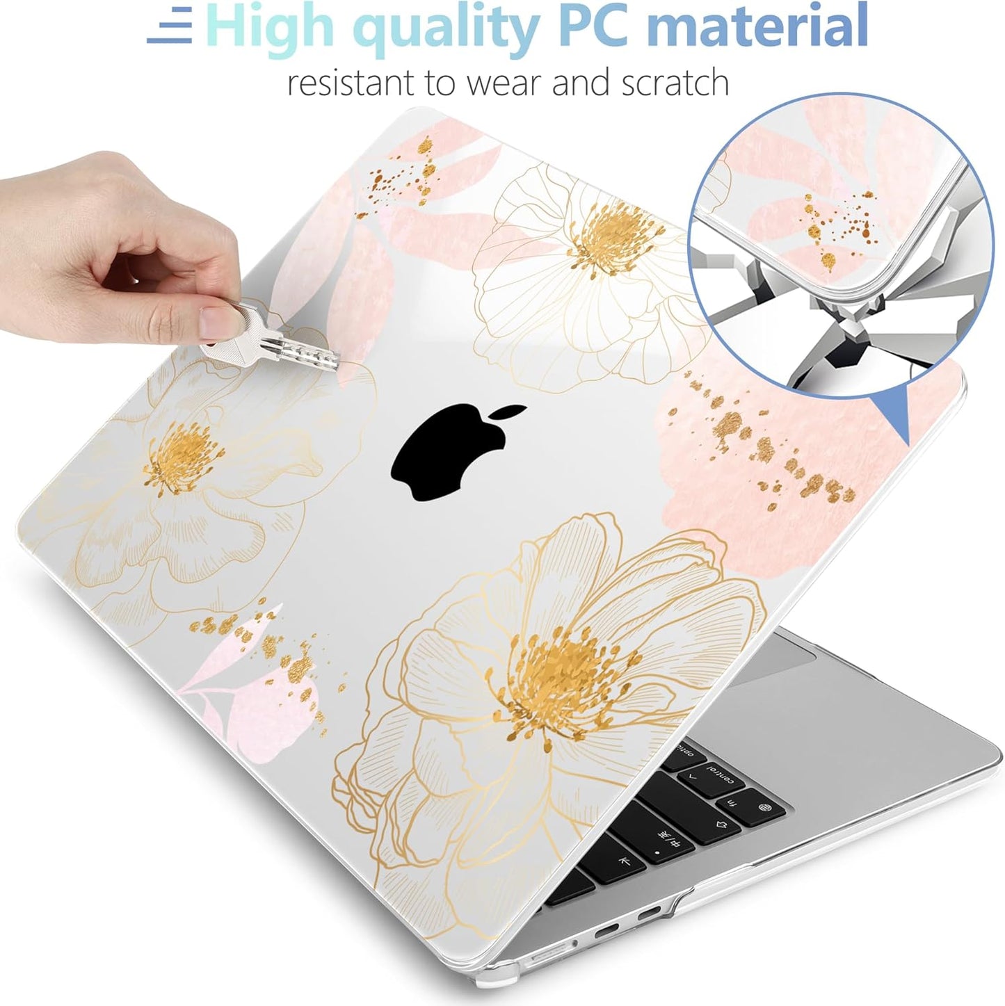 MEEgoodo for M4/M3/M2 MacBook Air 15.3 inch Case 2025 2024 2023, Case Fit Model (A3241/A3114/A2941) for MacBook Air 15 inch, Laptop Hard Shell with Keyboard Cover, Tropical Pink Flowers