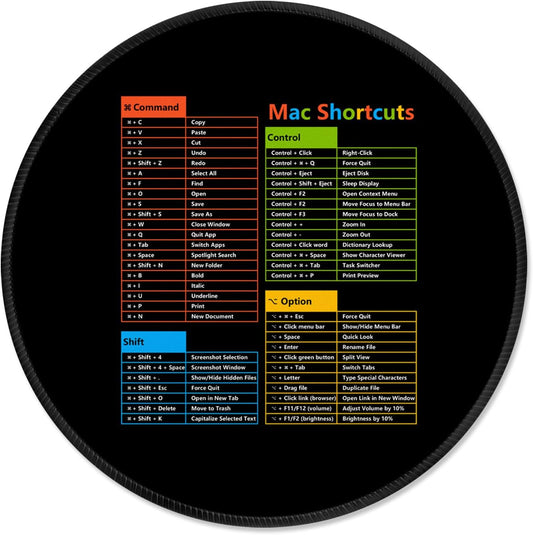 ITNRSIIET Mouse Pad Non-Slip Rubber Base Smooth Surface Stitched Edges Waterproof Durable Compatible with All Mice for Office & Gaming, Desk Accessory, Diameter 8.7 inch, MacShortcuts