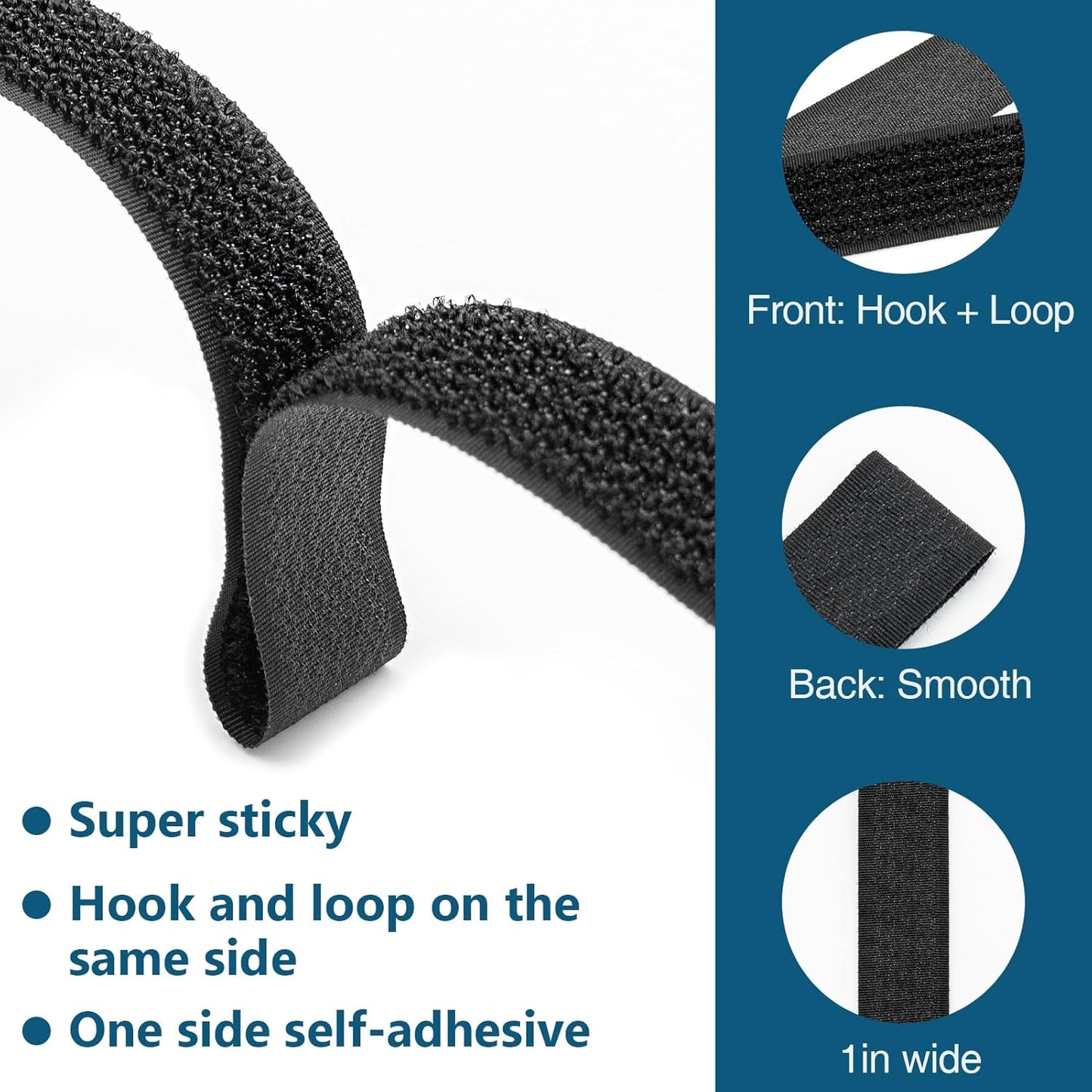 26ft Cut-to-Length Cable Straps 1in Wide with 20pcs Plastic Buckles, Adjustable Cinch Strap Free Cutting, Reusable Hook and Loop Straps for Fastening Cable Ties, Cord Straps, Wire Management