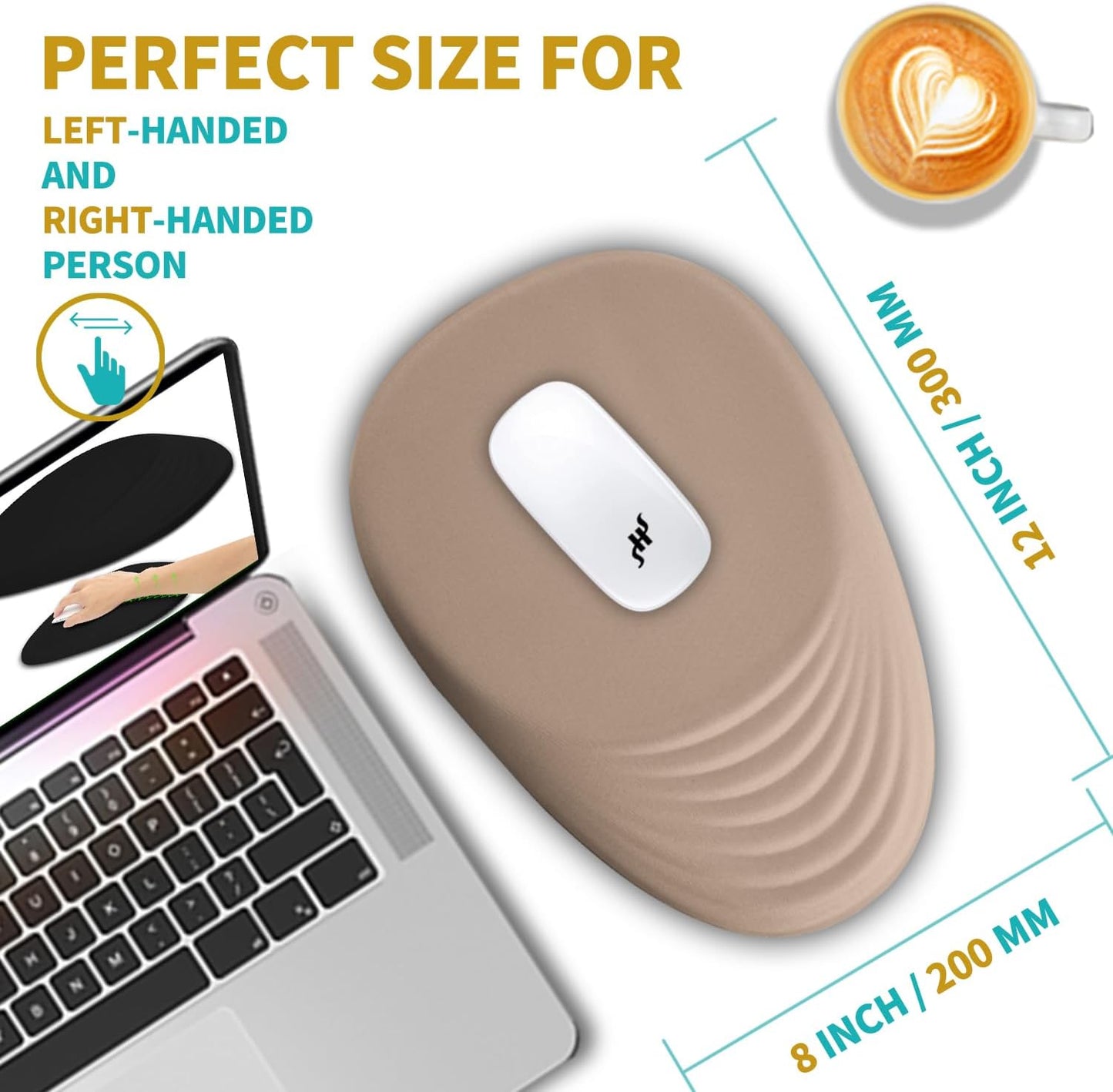 Hokafenle Ergonomic Mouse Pad Wrist Support with Stepped-Wedge Design, Wrist Rest Pain Relief Mousepad Filled with Memory Foam, Carpal Tunnel Mousepad for Wireless Mouse(12x8 inch,Sand Color)
