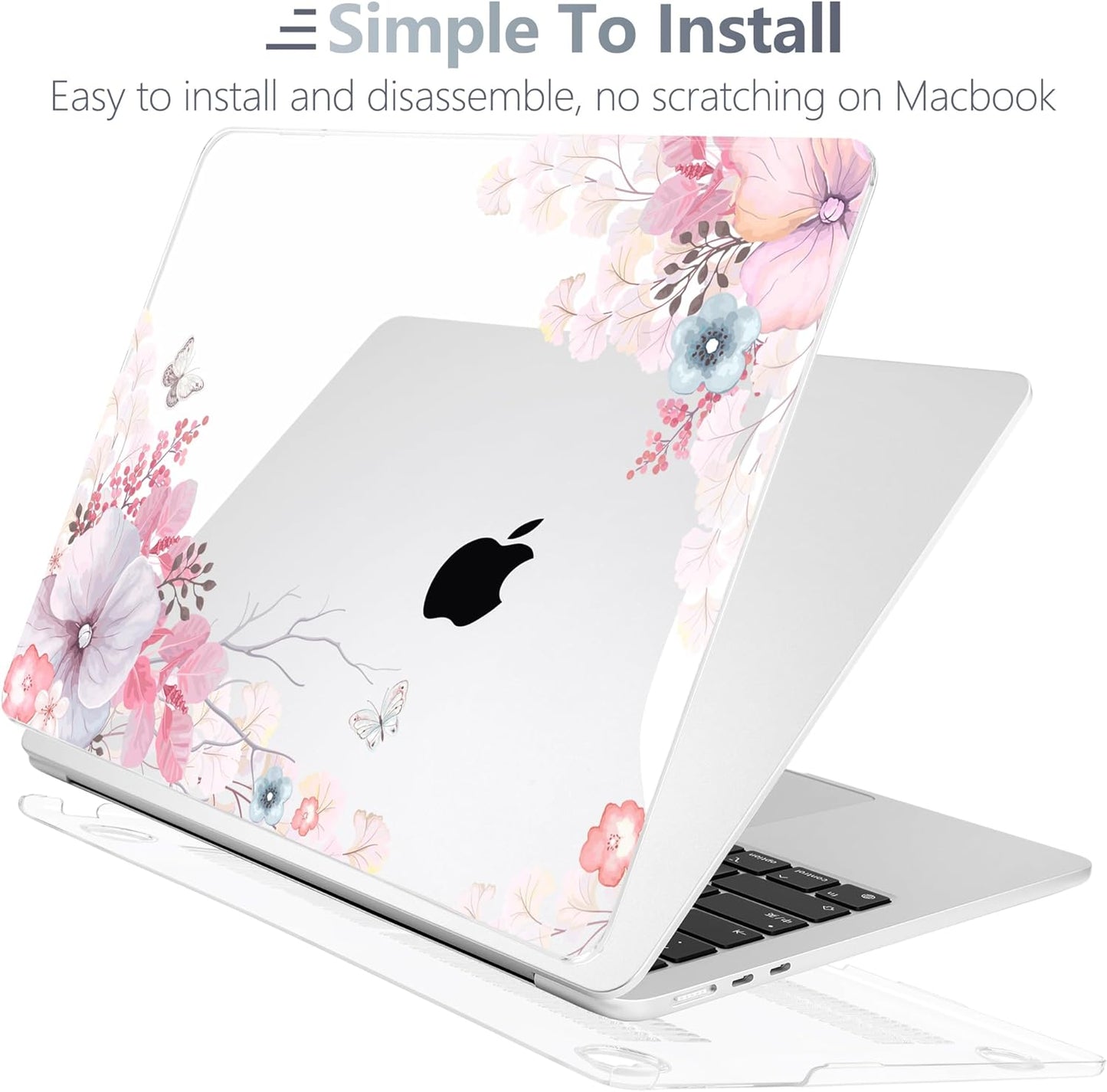 Batianda Premium Case for New MacBook Air 15 inch 2025 2024 2023 with M4 M3 M2 Chip, Designed Protective Plastic Hardshell & Keyboard Cover & Screen Protector, Lovely Flower
