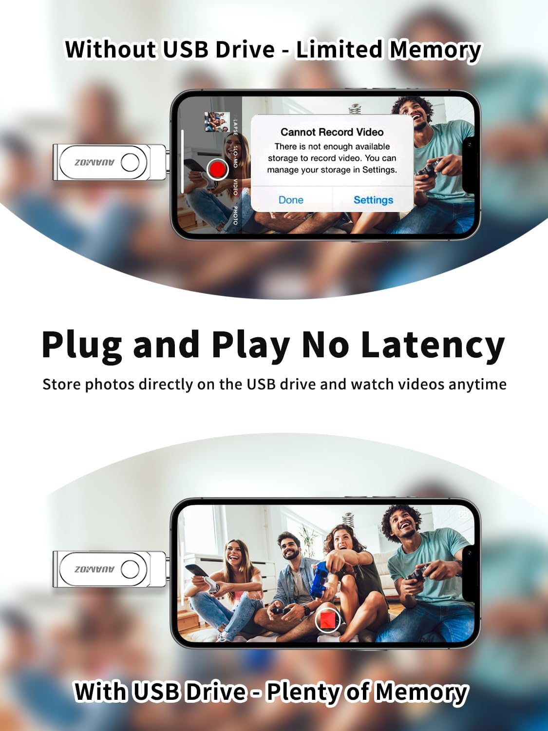 512GB Flash Drive Intended for iPhone, Memory Stick Storage Files Photos Videos Backup, Compatible with iPhone iPad Android PC, Plug and Play, No Application Required (Metal Silver)