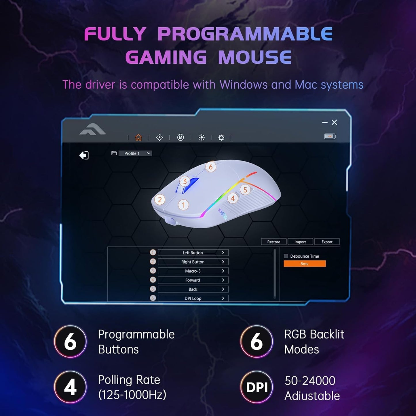 FFJ Wireless Gaming Mouse, 24000 DPI, Tri-Mode 2.4G/USB-C/Bluetooth 5.3 Gaming Mouse Wireless, RGB Programmable Mouse Gamer, 75Hrs Battery Life, Rechargeable Gaming Mice for PC, Mac, PS5, Xbox - White