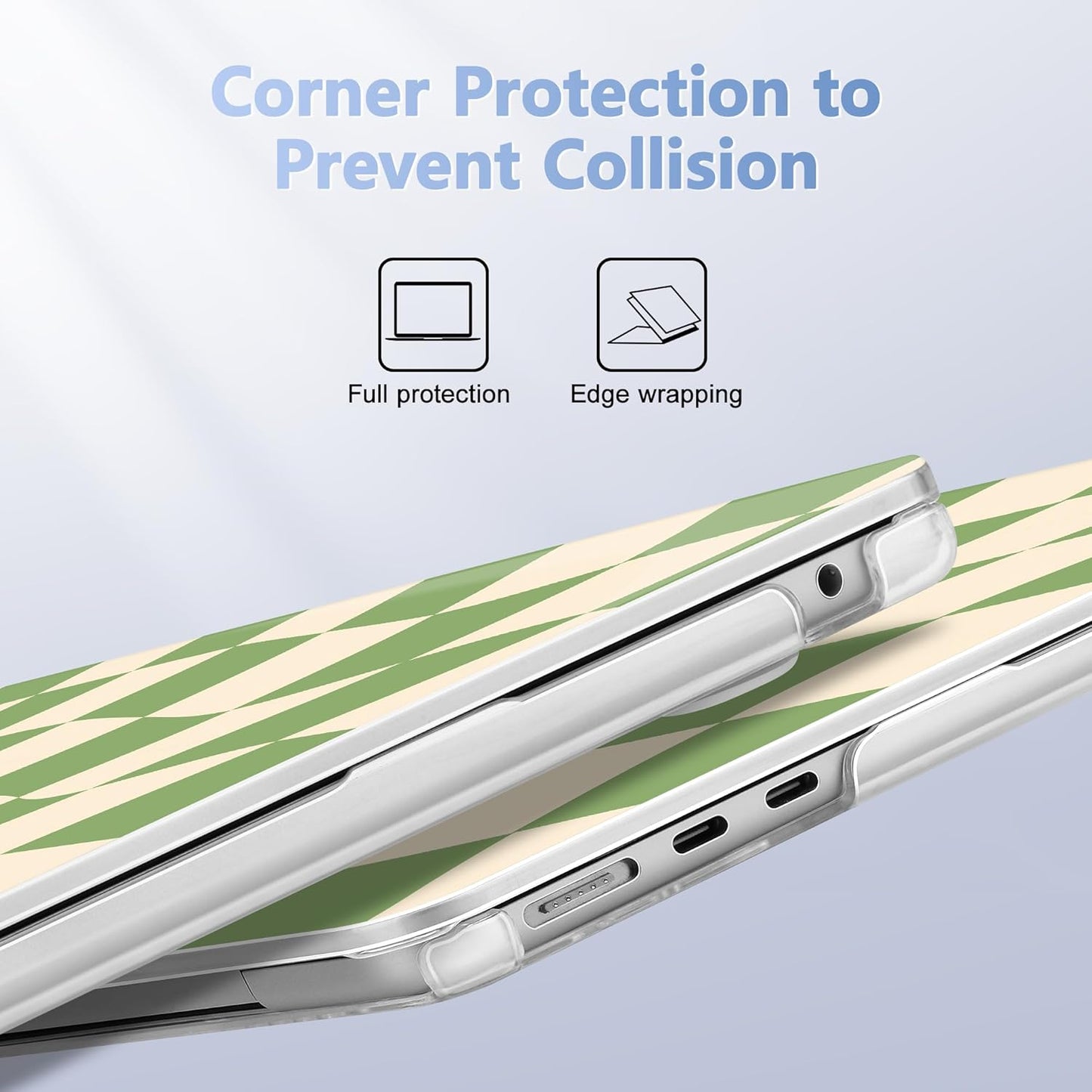 Case for MacBook Air 15 Inch 2025 2024 2023 Release M4 A3241 M3 A3114 M2 A2941, Hard Shell with Screen Protector & Keyboard Cover, Compatible with Touch ID, Green Checkered