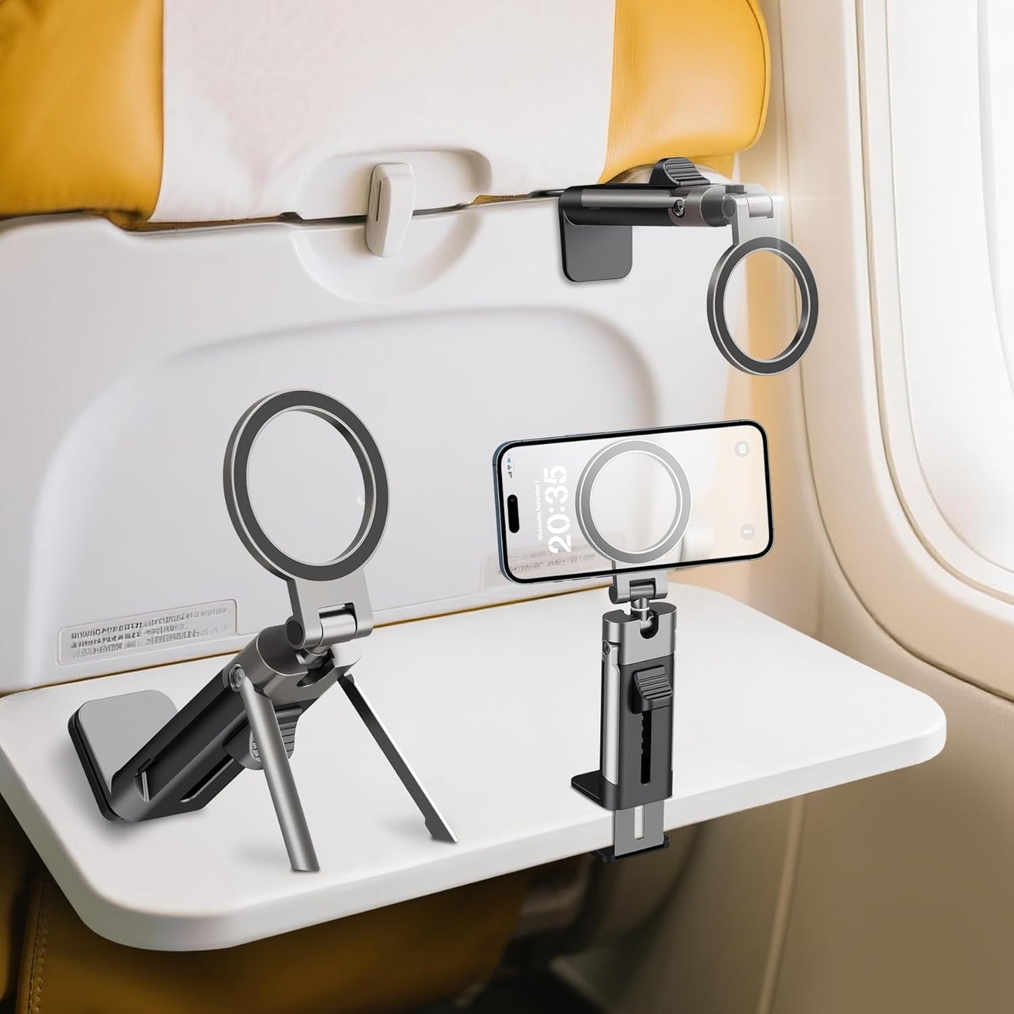 Airplane Phone Holder Mount,360° Adjustable Hands-Free Mount,Handsfree Airport Mount Long Flight Must Haves for Woman Man Fits iPhone 16 15 14 Pro Max Series