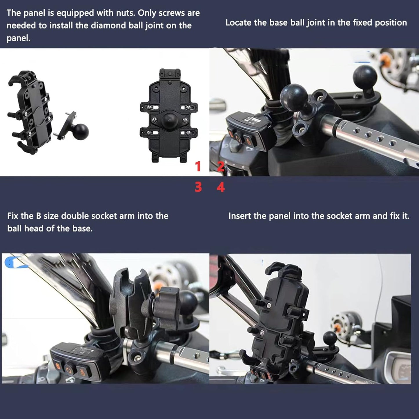 Mounts Phone Mount with Handlebar U-Bolt Base for Motorcycle, Bike, ATV/UTV