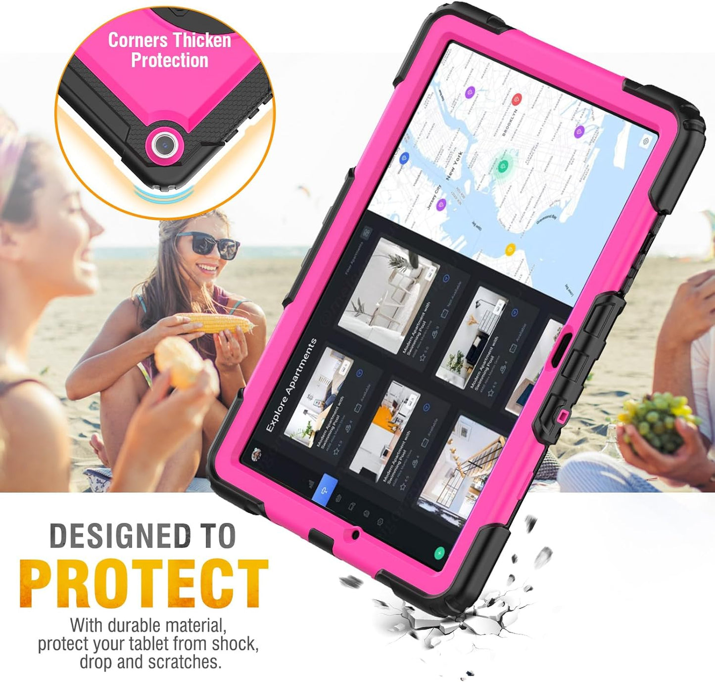 HXCASEAC Case for Samsung Galaxy Tab A9+/ A9 Plus 11 Inch, Protective with Screen Protector/Hand Strap/Pen Holder, Sturdy Shockproof Galaxy A9 Plus Tablet Case 2023 SM-X210/X216/X218 - Rose