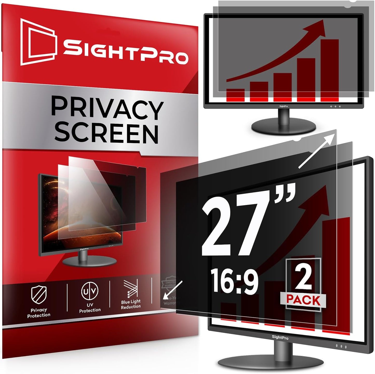 27 Inch 16:9 [2 Pack] Computer Privacy Screen Filter for Monitor - Privacy Shield and Anti-Glare Protector