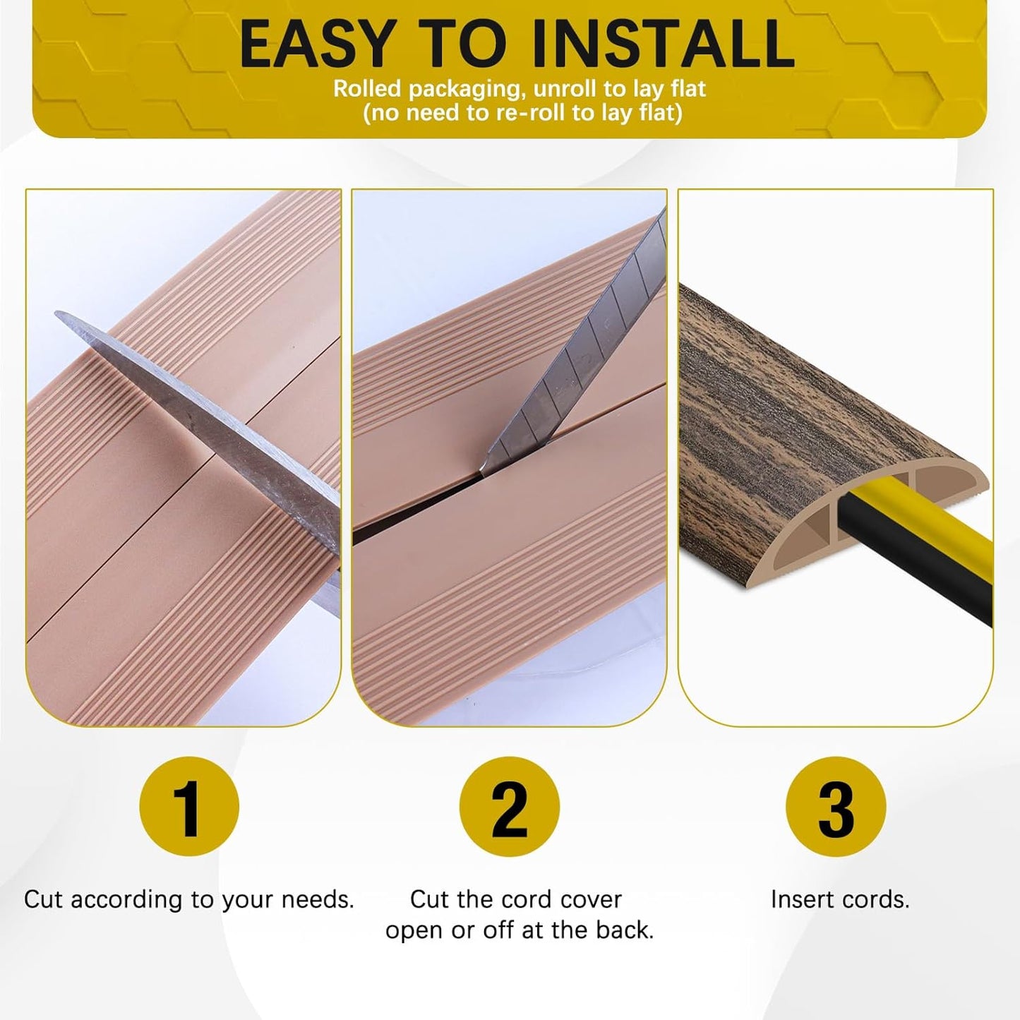 Floor Cord Cover 10FT Cord Covers for Wires on Floor Protect Wires & Prevent Trip Hazards, Easy to Cut for Home, Office, School, Concerts, Cavity W0.6in x H0.32in