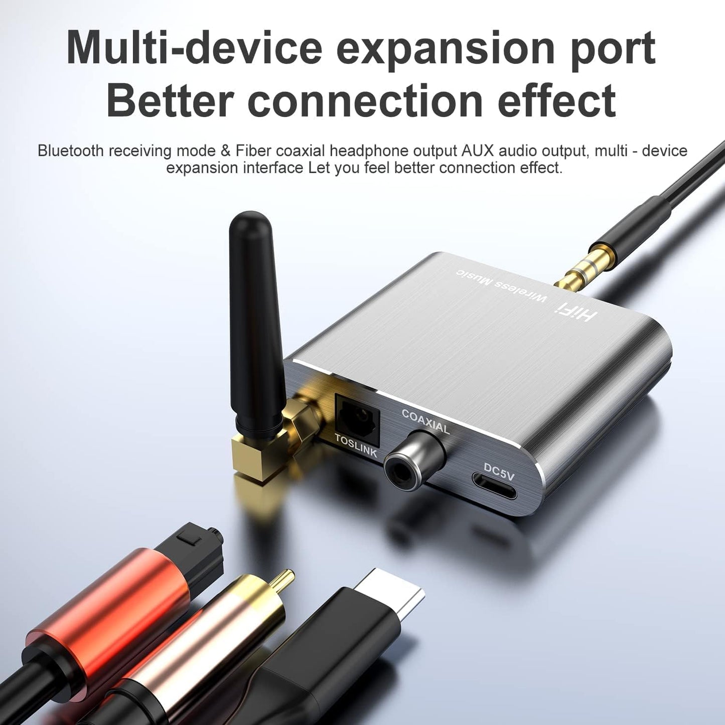 Bluetooth 5.2 Wireless Audio Transmitter Receiver Adapter for Home Stereo, Speakers and Headphones, Support Aux, Coxial and Optical Outputs