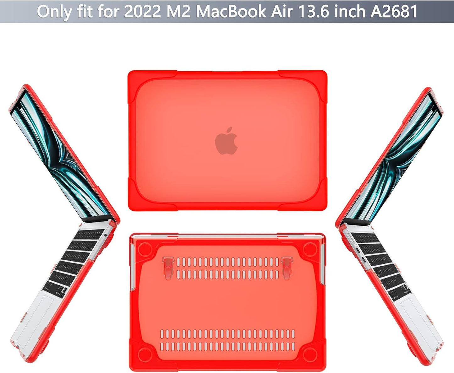 Batianda for New MacBook Air 13.6 inch Case 2025 M4 2024 2022 Release Model A3240 A2681(M2) A3113(M3), Heavy Duty Shockproof Protective Hard Shell with Fold Kickstand & Keyboard Cover, Red